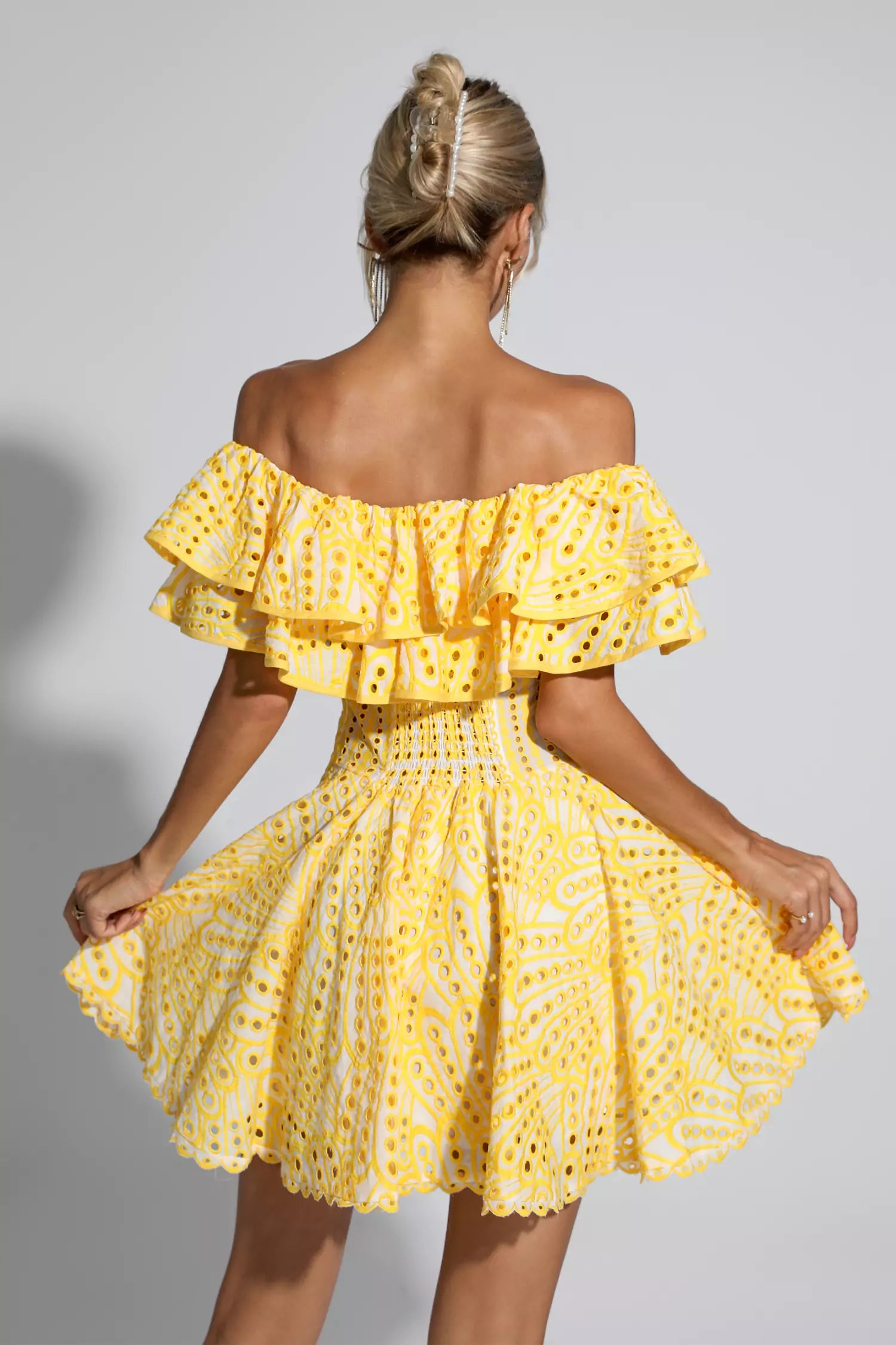 Amora Yellow Cutout Ruffle Mini Dress-CATCHALL