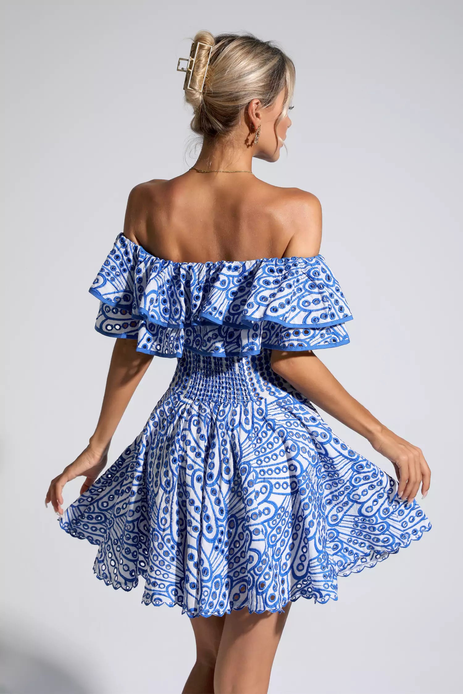 Amora Blue Cutout Ruffle Mini Dress-CATCHALL