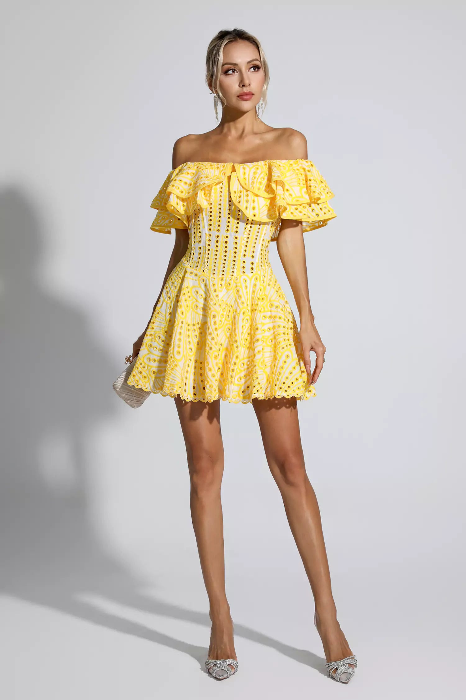 Amora Yellow Cutout Ruffle Mini Dress-CATCHALL