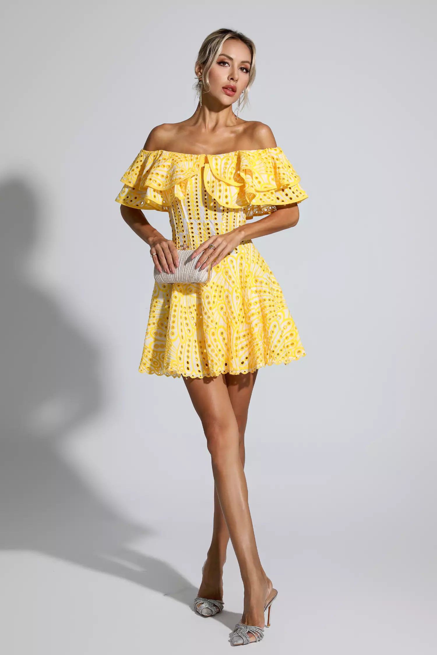 Amora Yellow Cutout Ruffle Mini Dress-CATCHALL