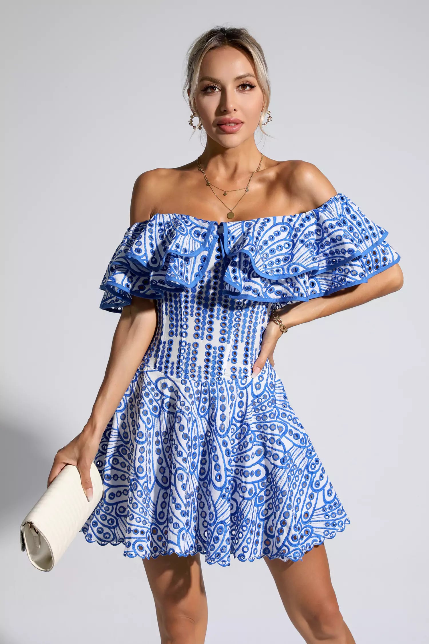 Amora Blue Cutout Ruffle Mini Dress-CATCHALL