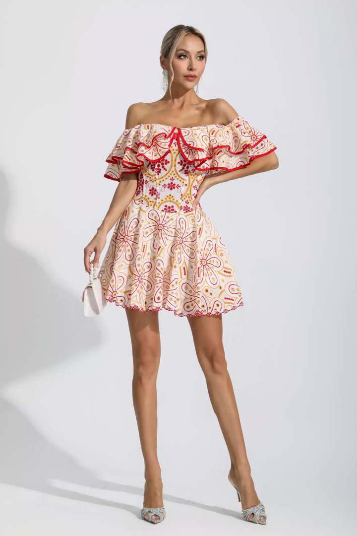 Amora Cutout Ruffle Mini Dress-Yellow