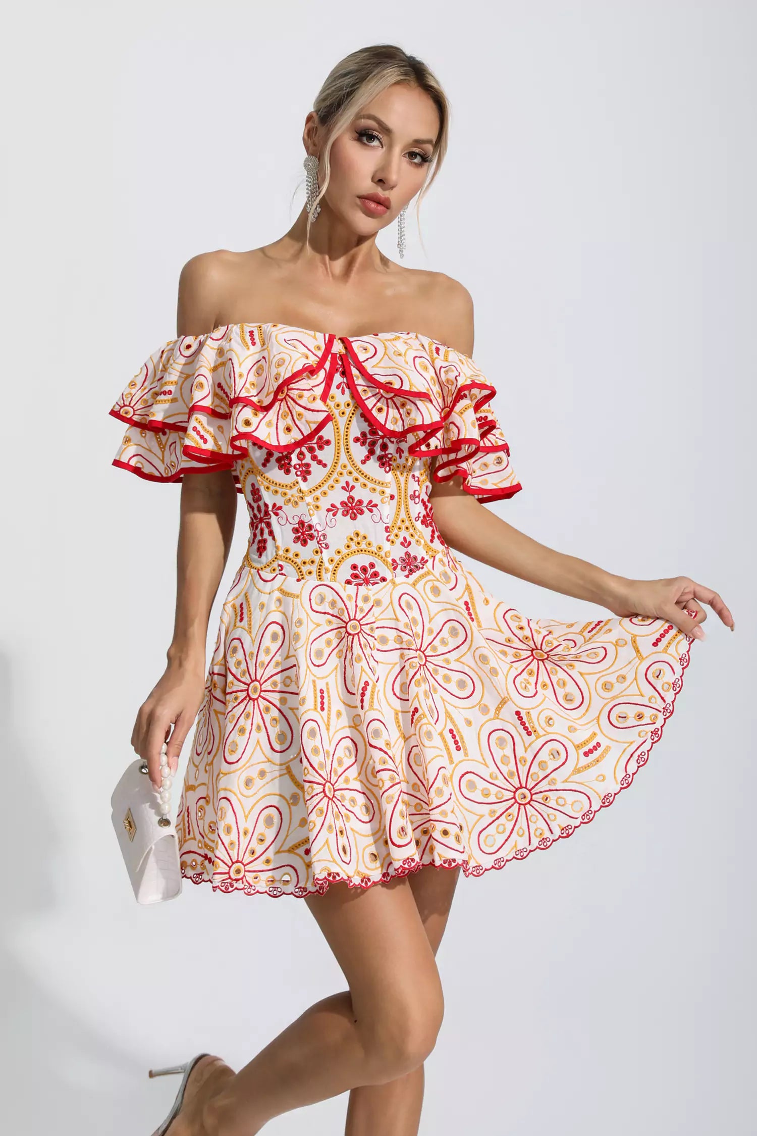 Amora Red Cutout Ruffle Mini Dress-CATCHALL