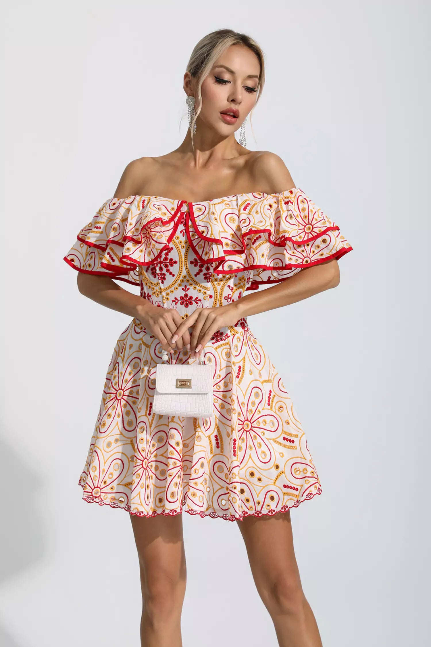 Amora Red Cutout Ruffle Mini Dress-CATCHALL