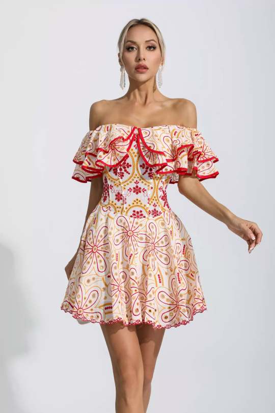 Amora Ruffle Dress - Beige