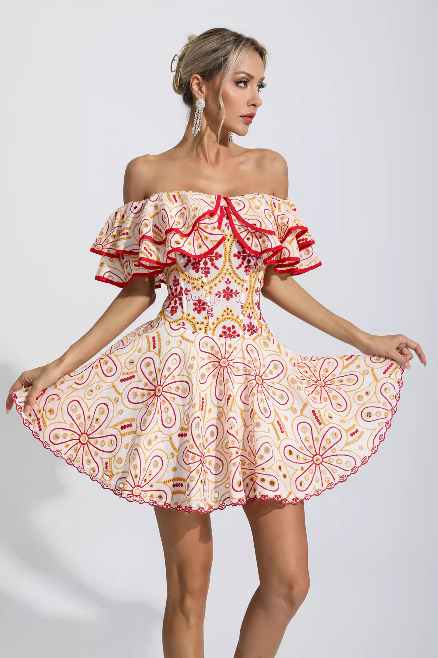 Amora Red Cutout Ruffle Mini Dress-CATCHALL