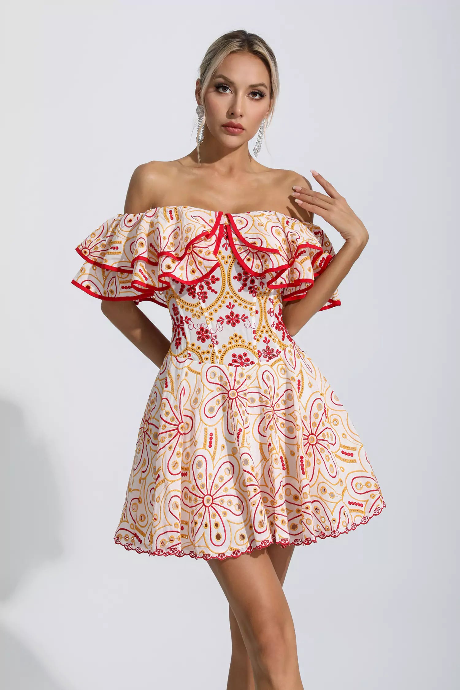 Amora Red Cutout Ruffle Mini Dress-CATCHALL