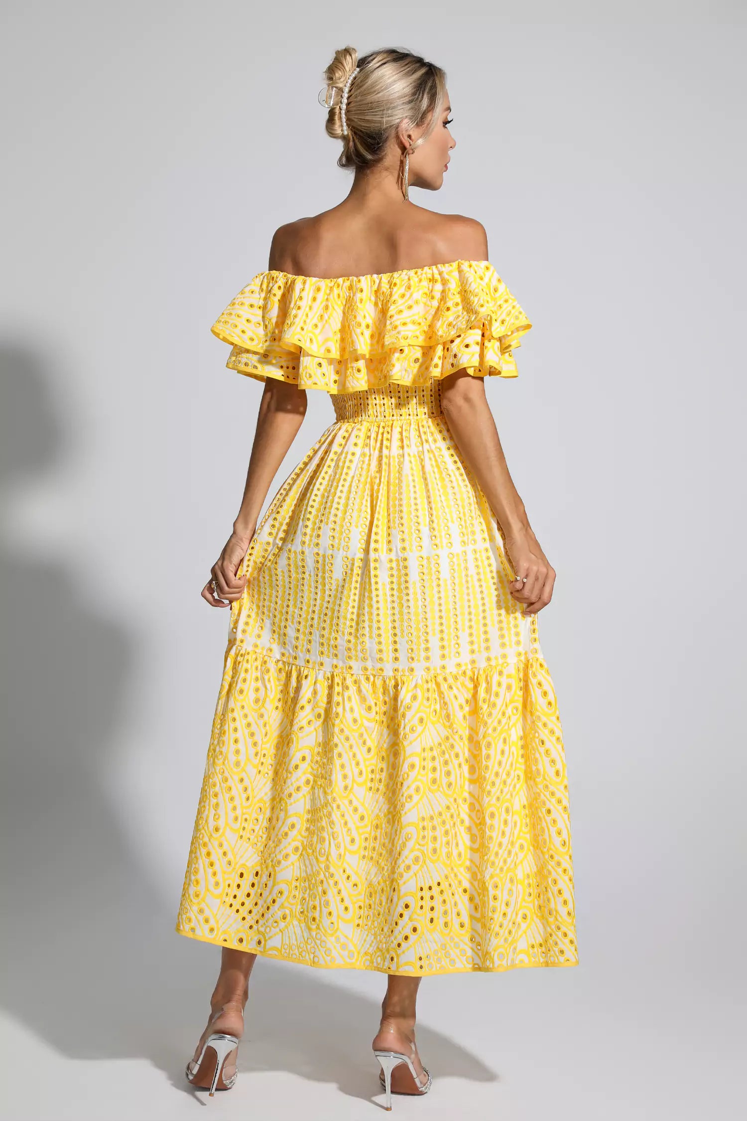 Malani Yellow Cutout Ruffle Maxi Dress