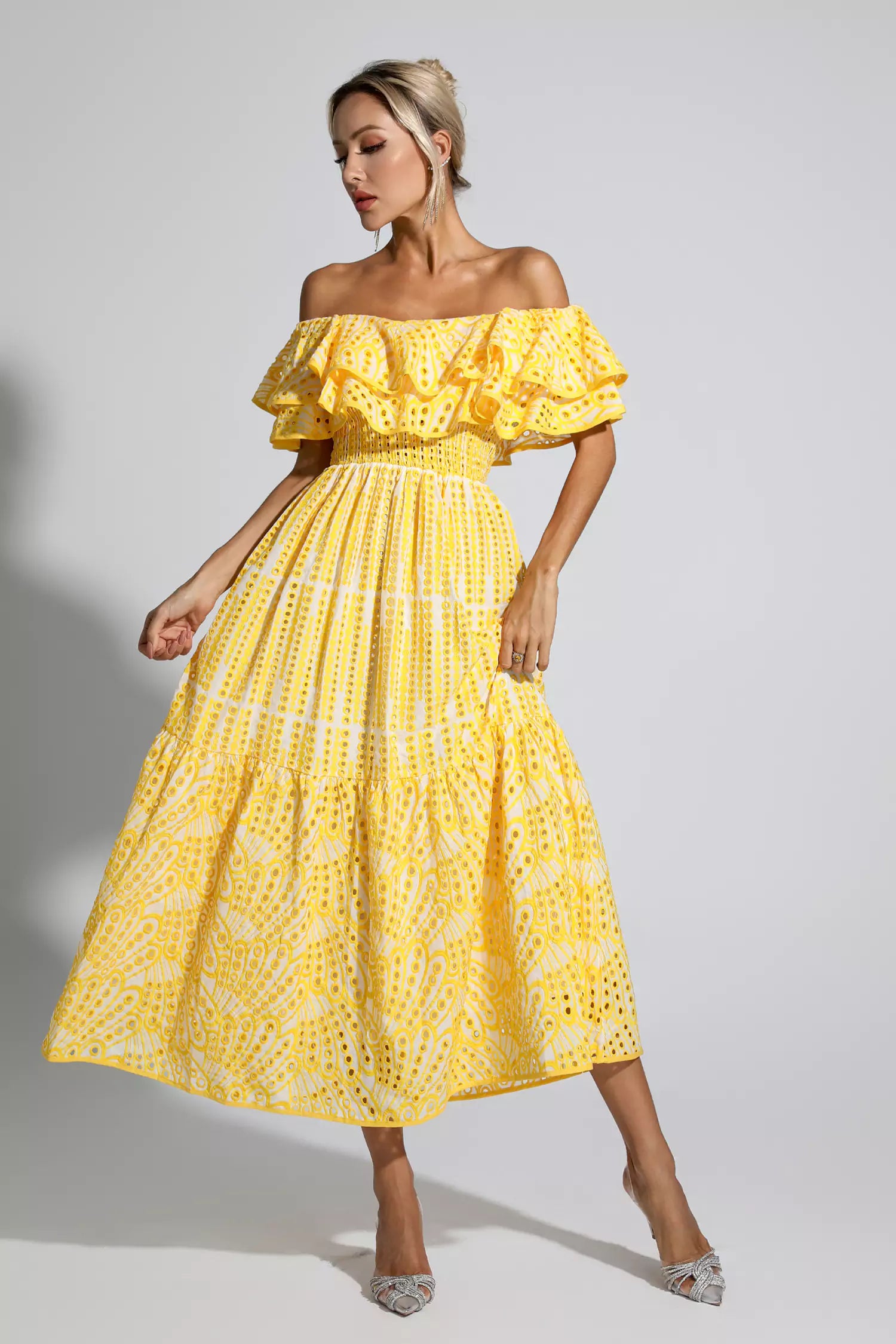 Malani Yellow Cutout Ruffle Maxi Dress-CATCHALL