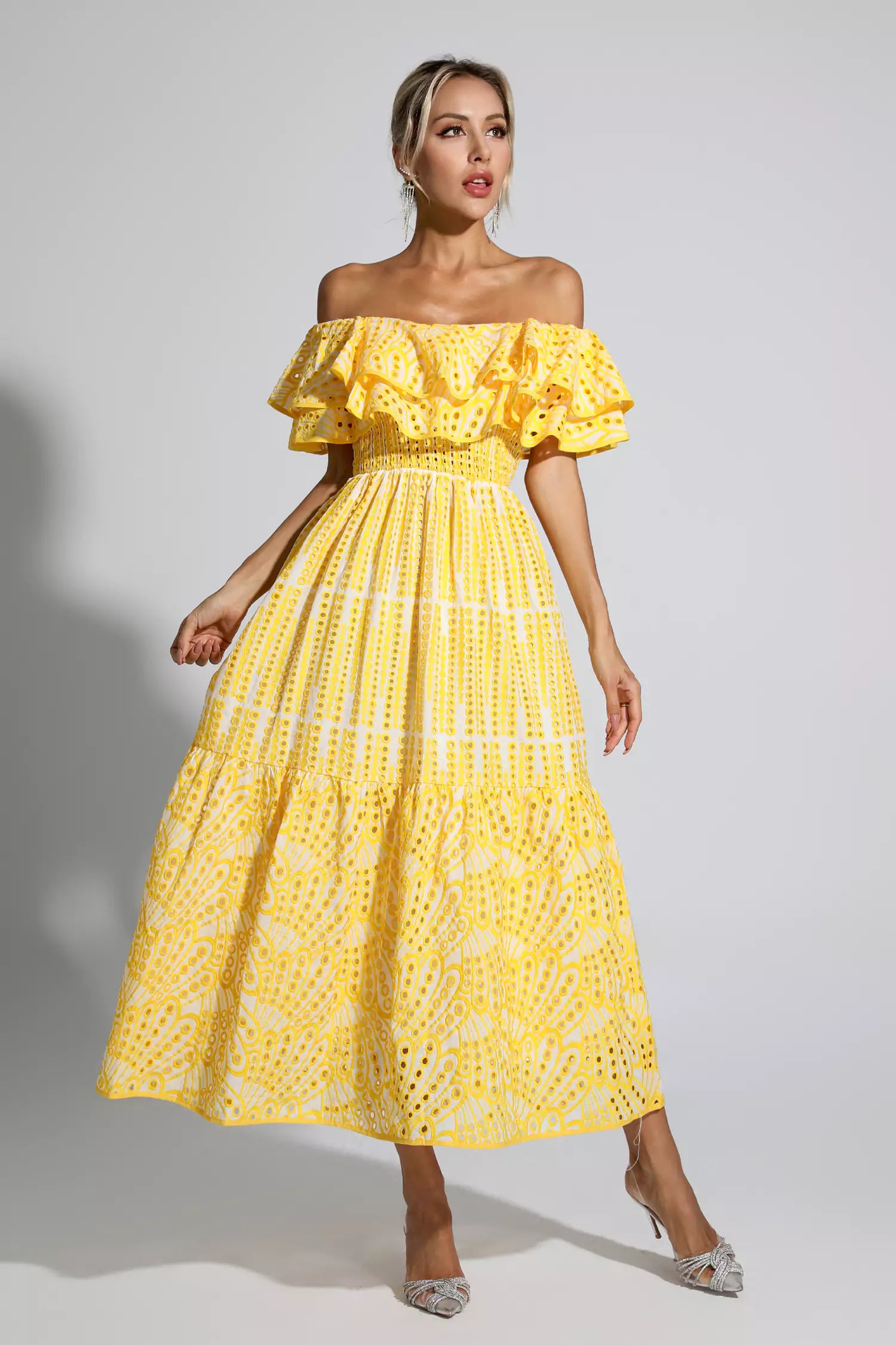 Malani Yellow Cutout Ruffle Maxi Dress-CATCHALL