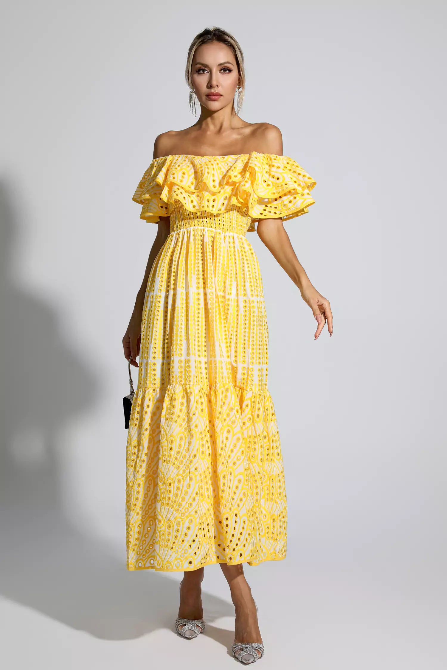 Malani Yellow Cutout Ruffle Maxi Dress-CATCHALL