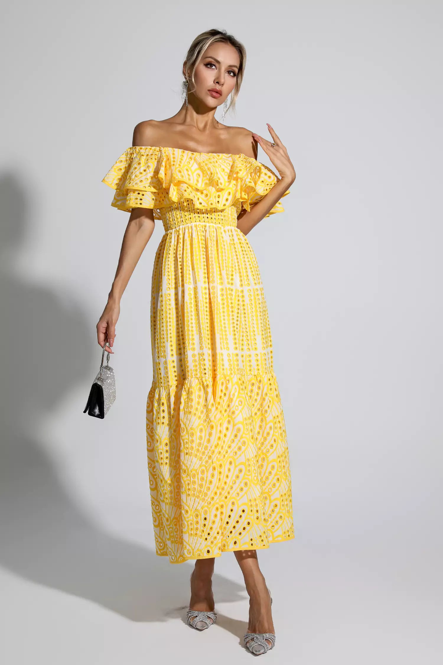 Malani Yellow Cutout Ruffle Maxi Dress-CATCHALL