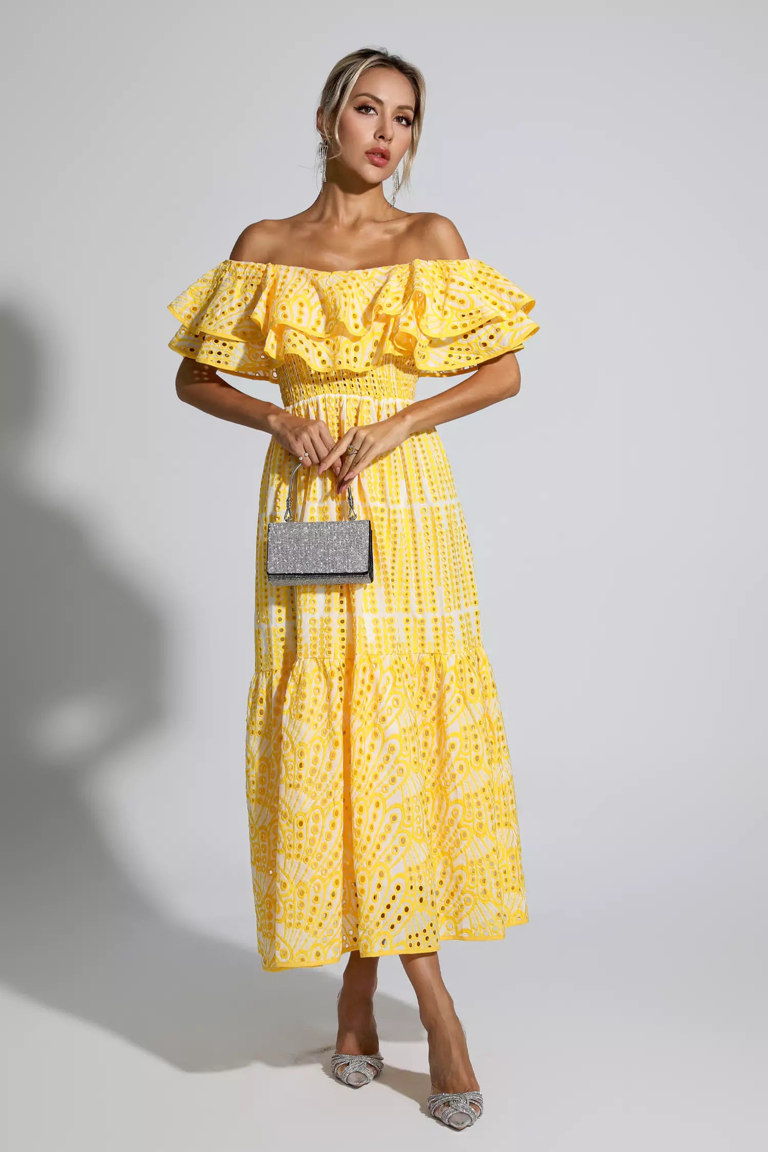 Malani Yellow Cutout Ruffle Maxi Dress-CATCHALL