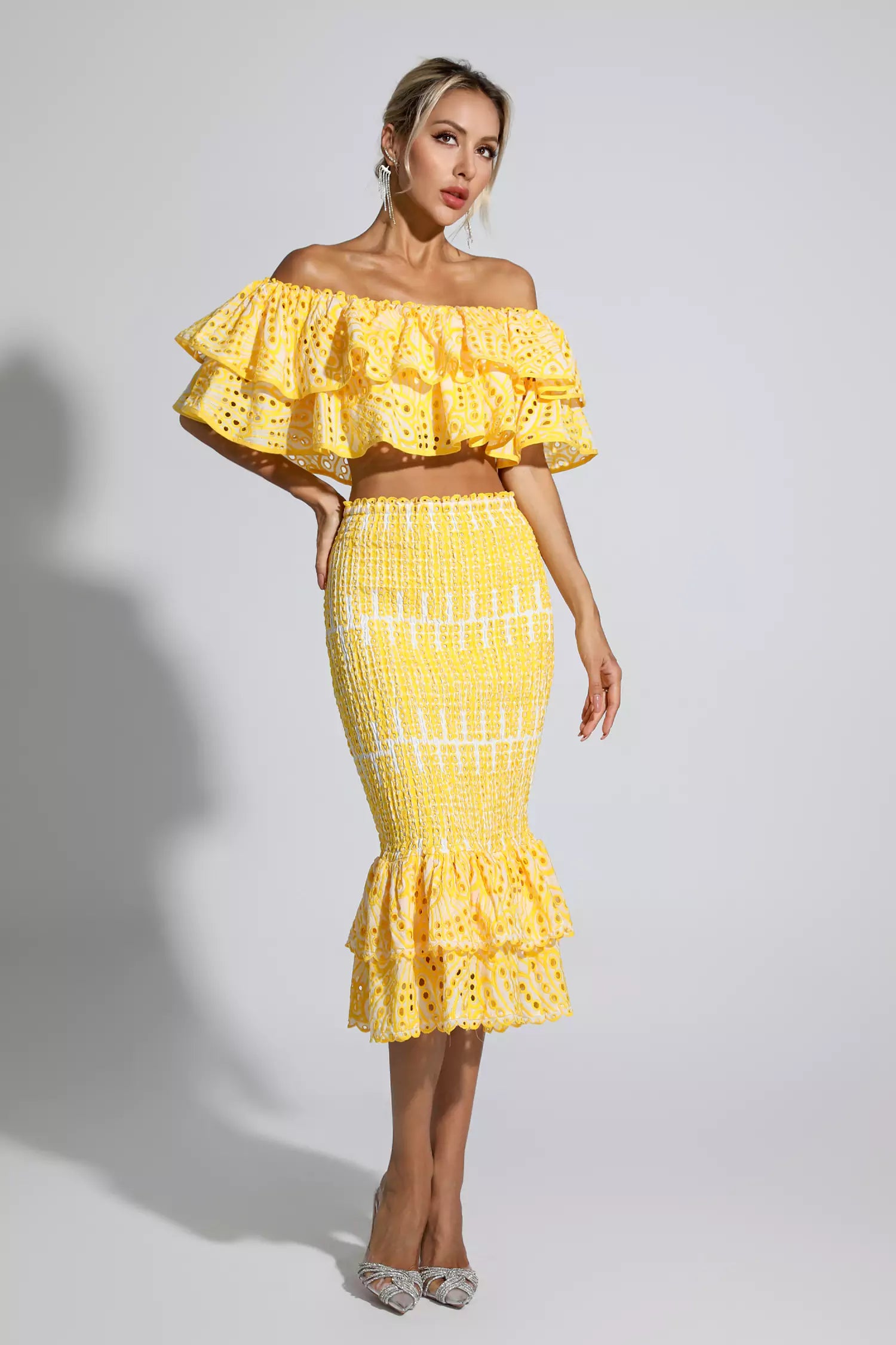 Anaya Yellow Cutout Ruffle Set-CATCHALL