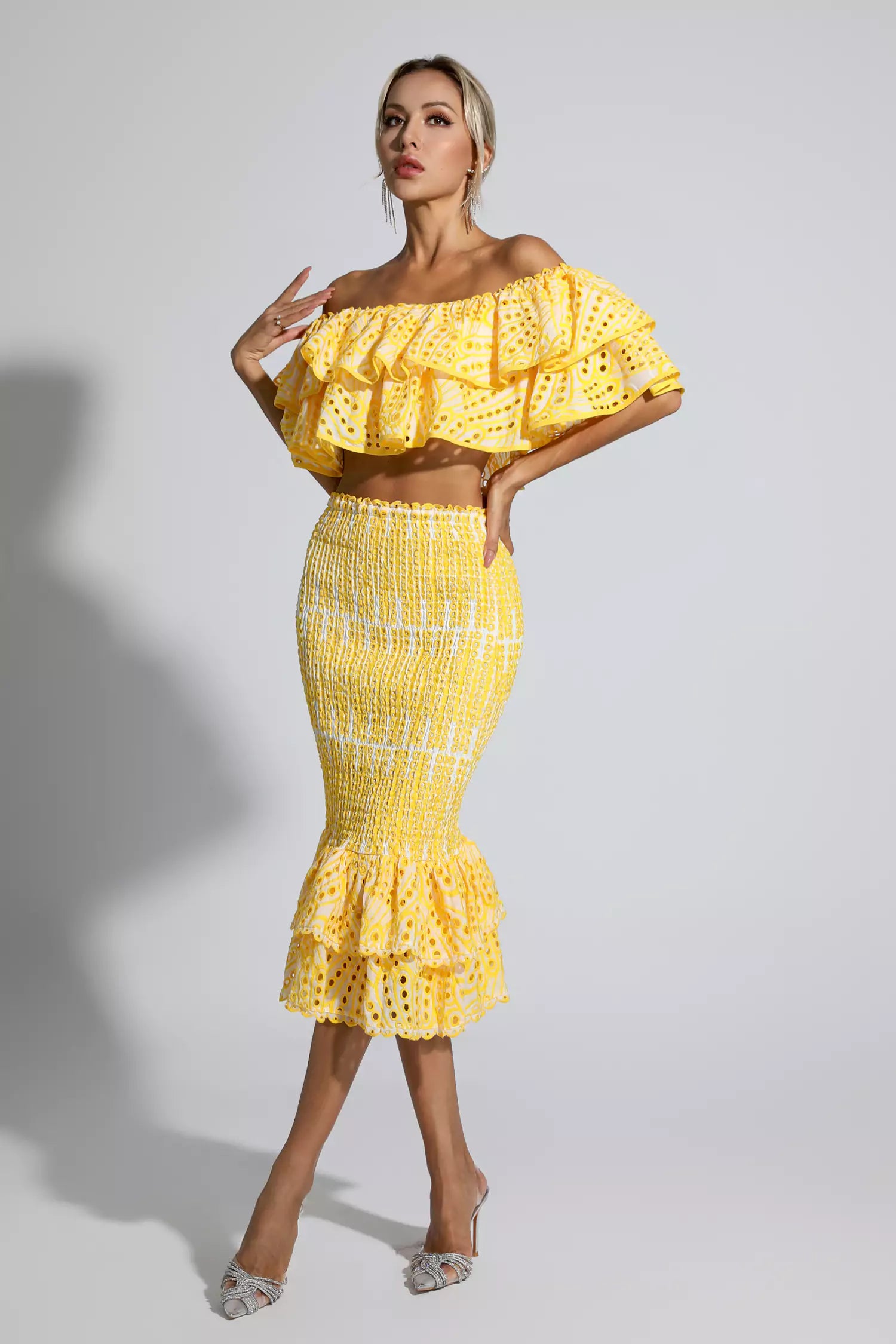 Anaya Yellow Cutout Ruffle Set-CATCHALL