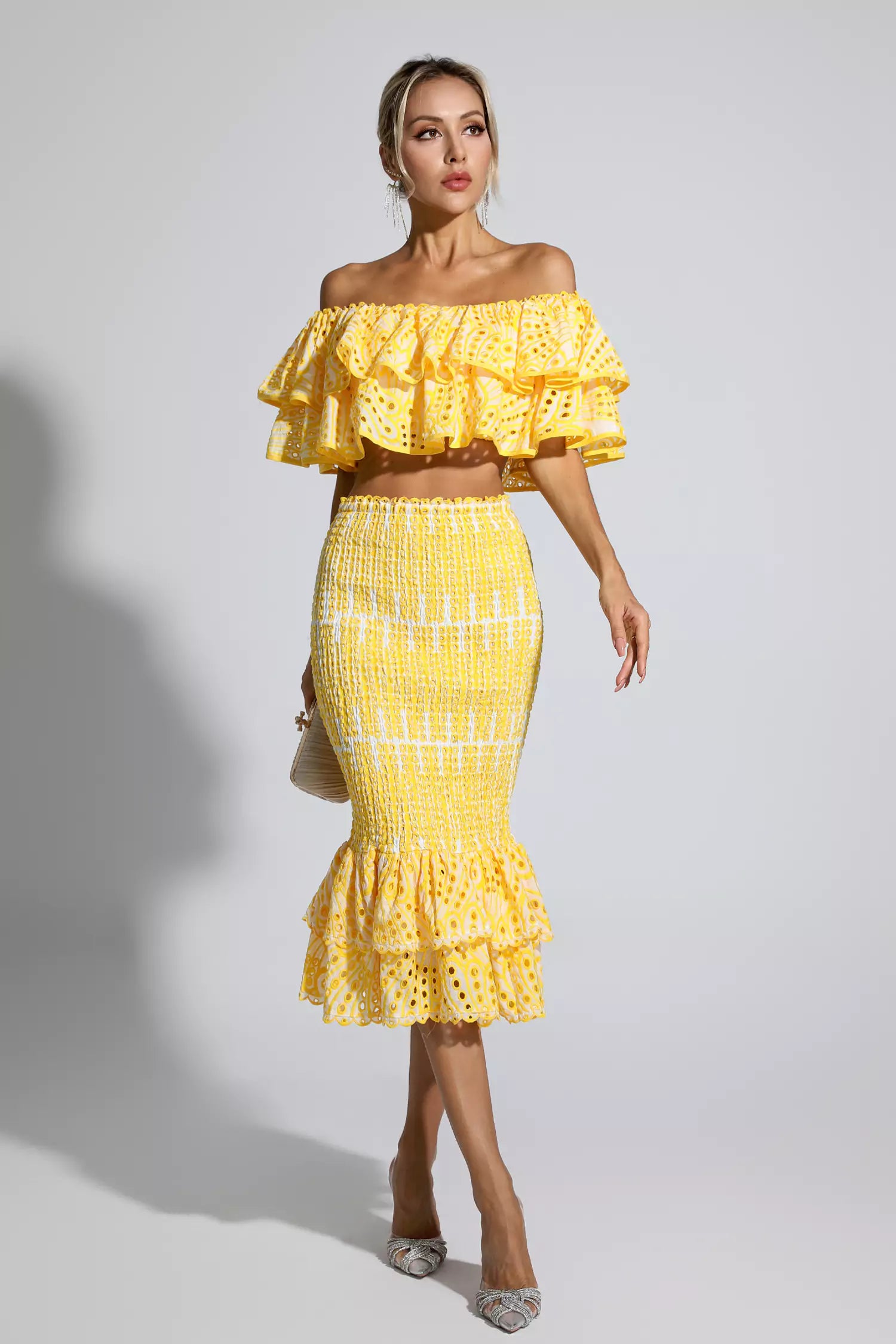 Anaya Yellow Cutout Ruffle Set-CATCHALL