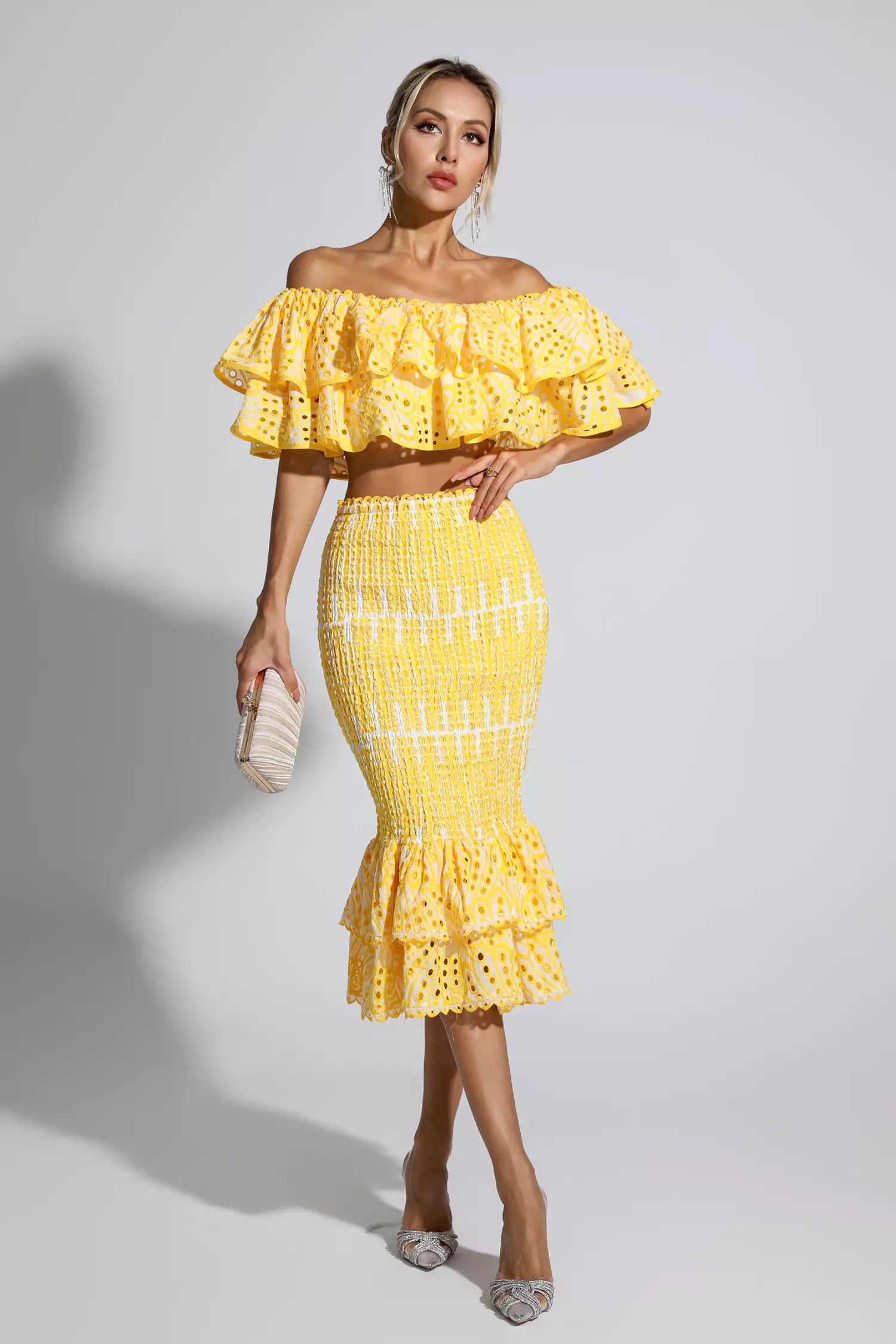 Anaya Yellow Cutout Ruffle Set-CATCHALL