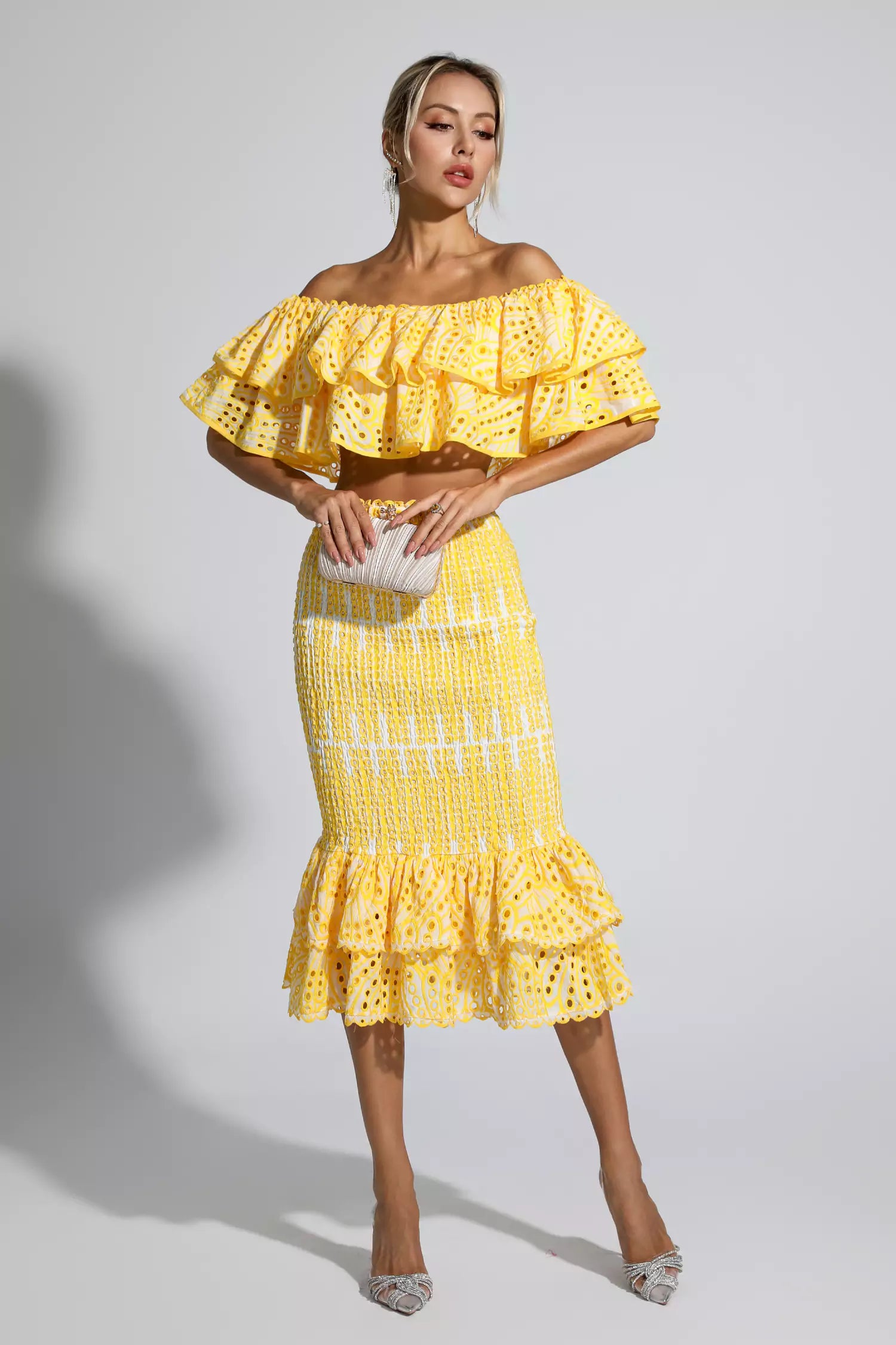 Anaya Yellow Cutout Ruffle Set-CATCHALL