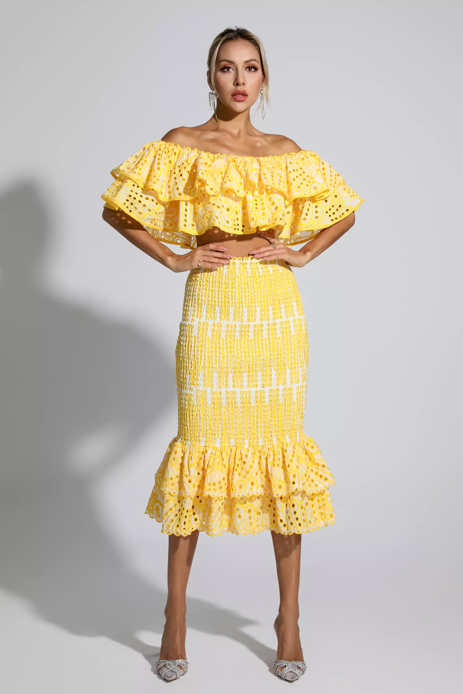 Anaya Yellow Cutout Ruffle Set-CATCHALL