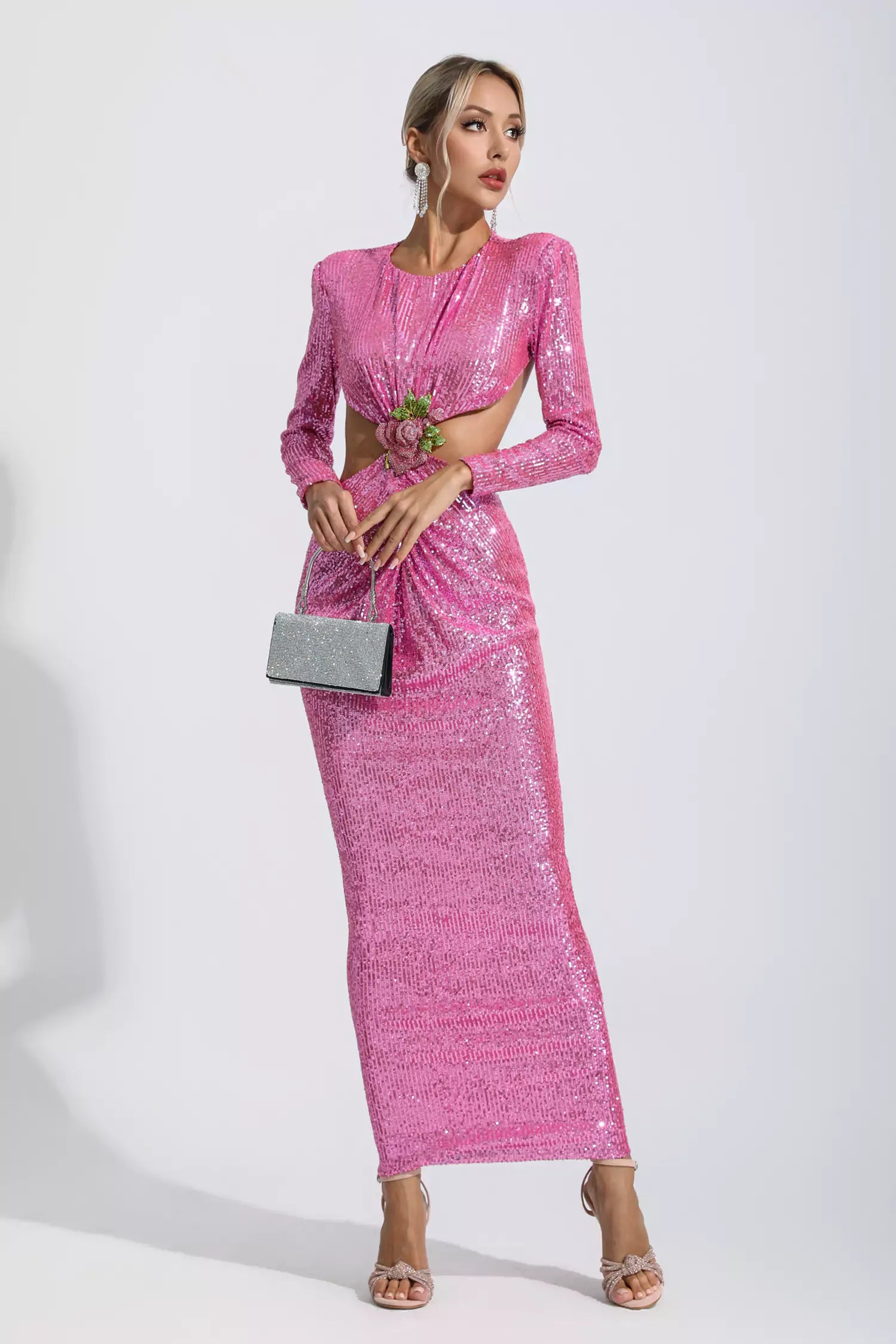 Ana Pink Sequin Backless Dress-CATCHALL