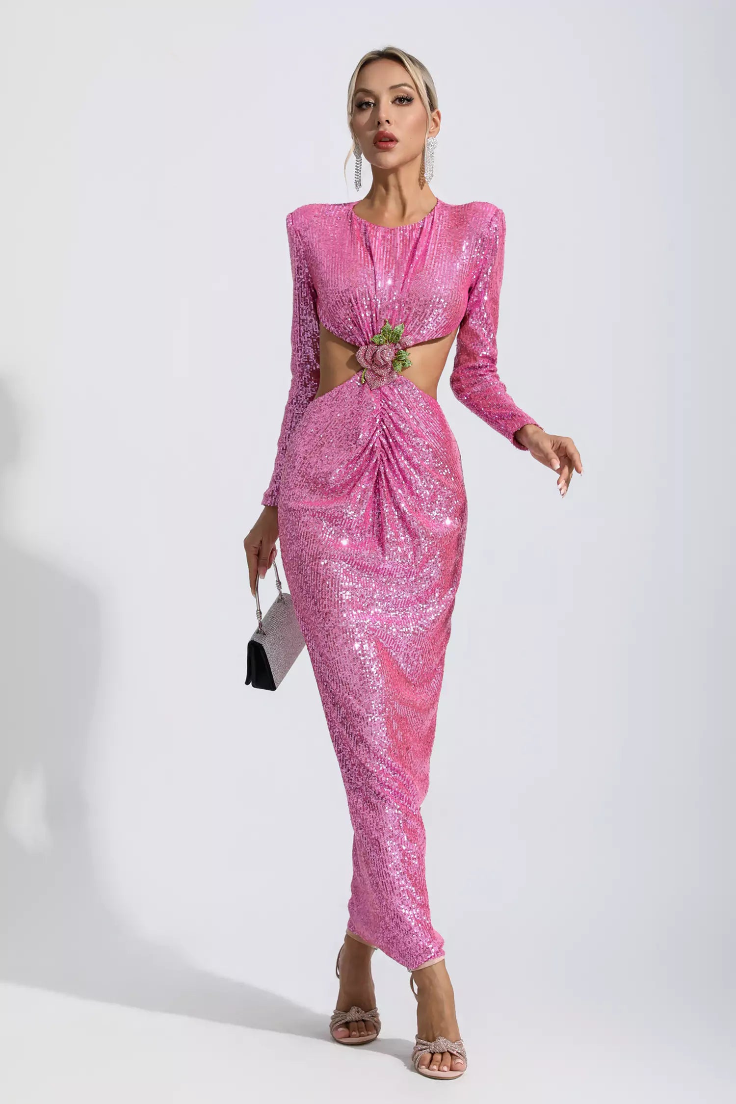 Ana Pink Sequin Backless Dress-CATCHALL