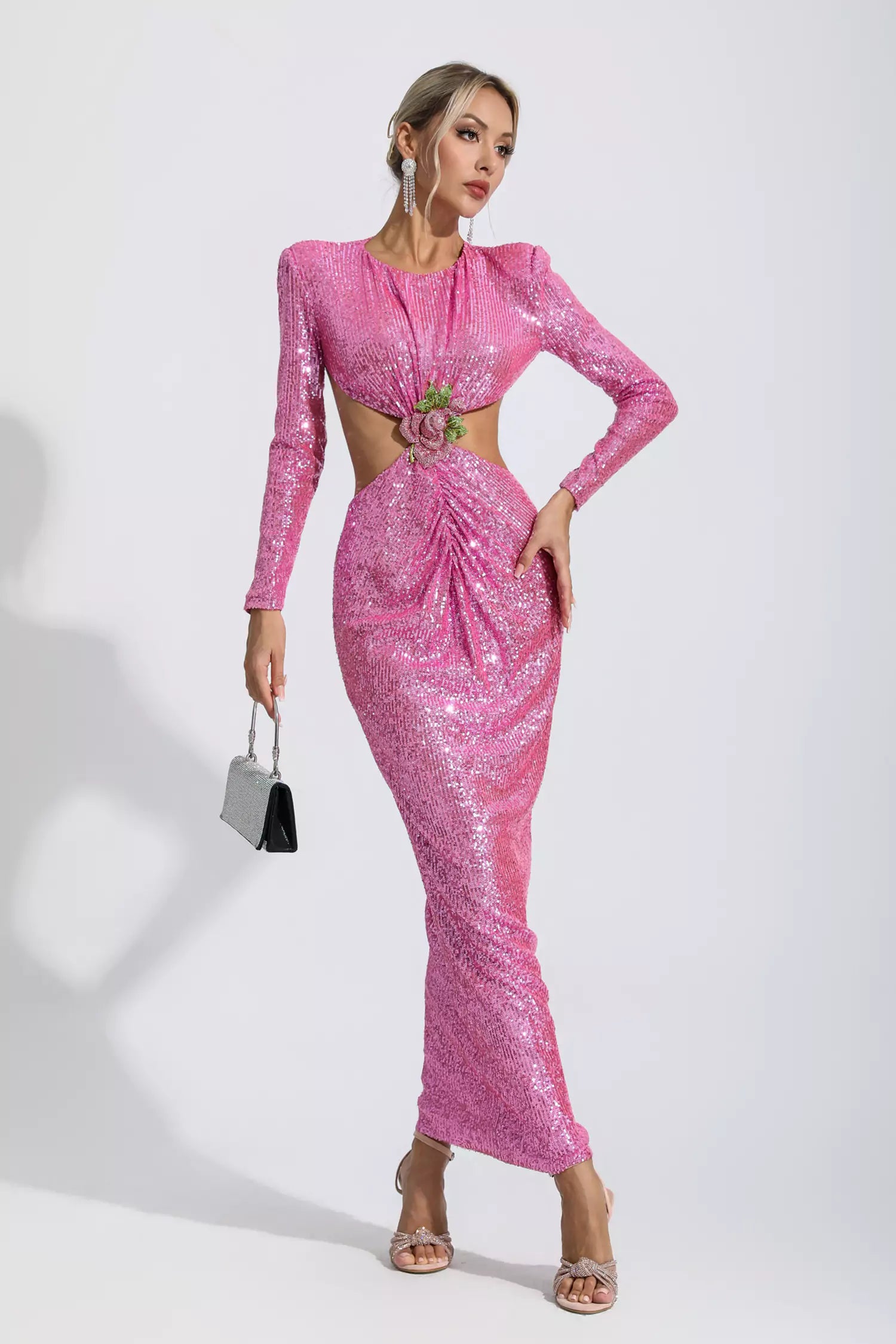 Ana Pink Sequin Backless Dress-CATCHALL