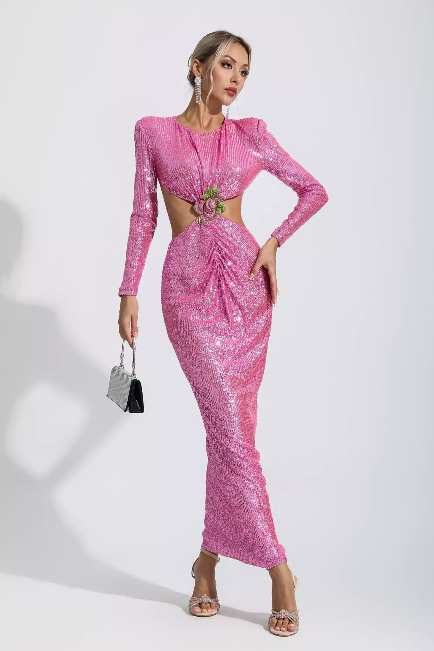 Ana Pink Sequin Backless Dress