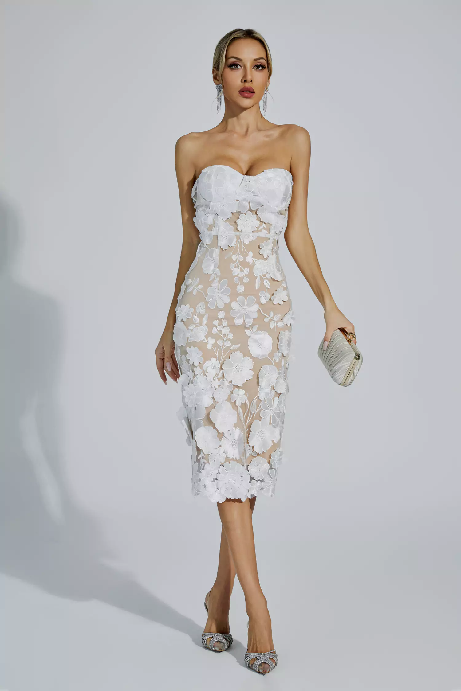 Anais White Lace Flower Off-shoulder Dress