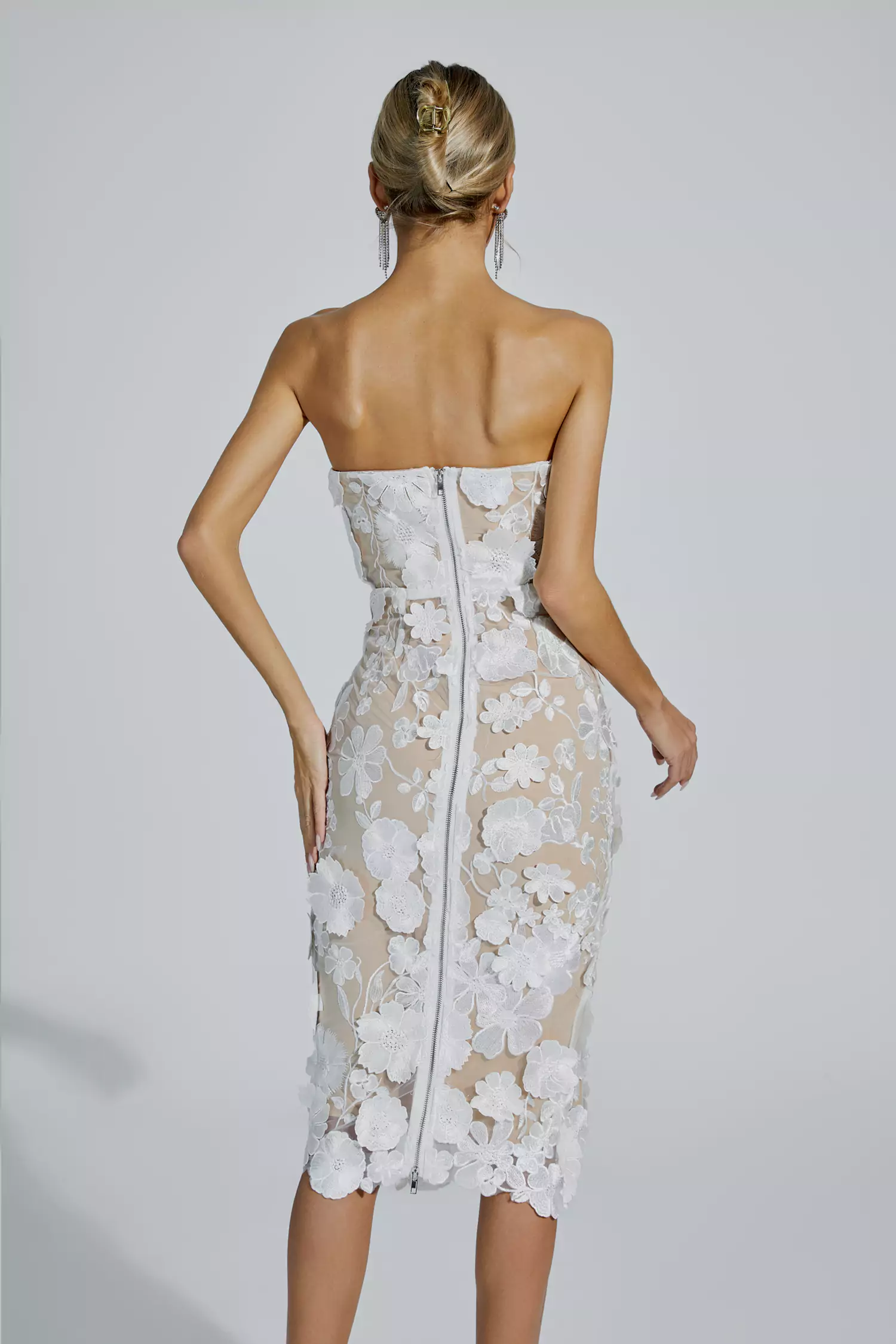 Anais White Lace Flower Off-shoulder Dress-CATCHALL