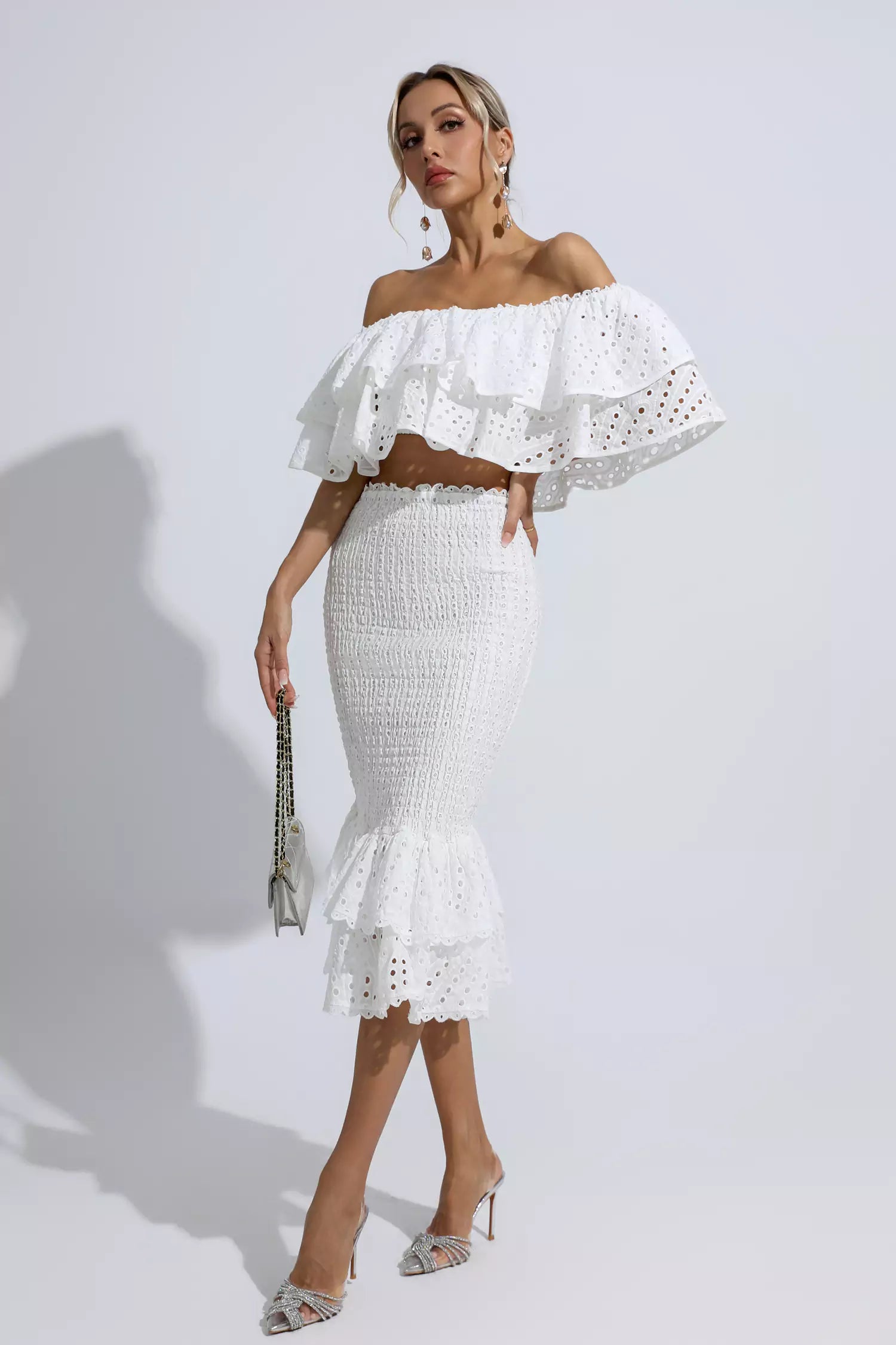 Anaya White Cutout Ruffle Set-CATCHALL