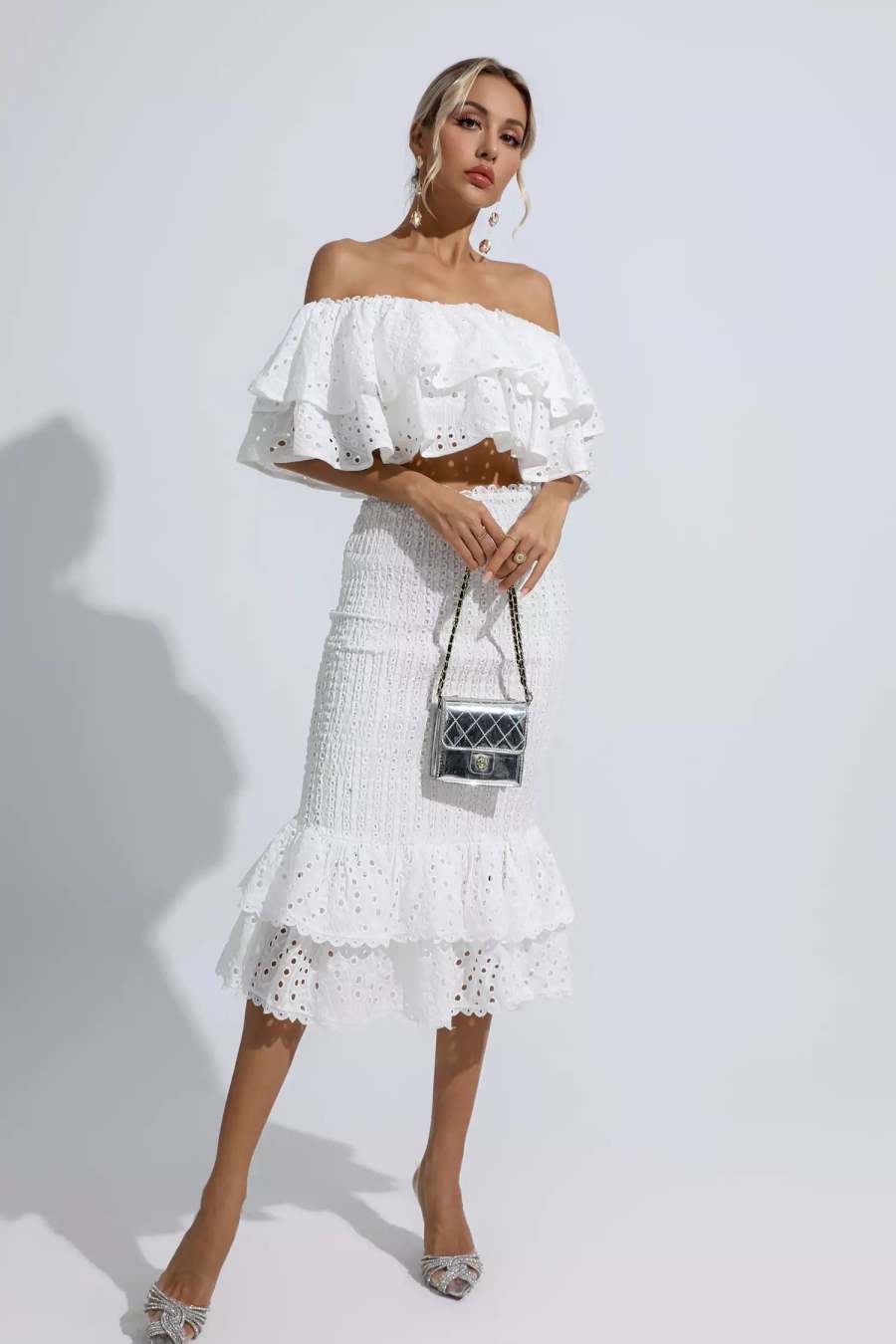 Anaya White Cutout Ruffle Set