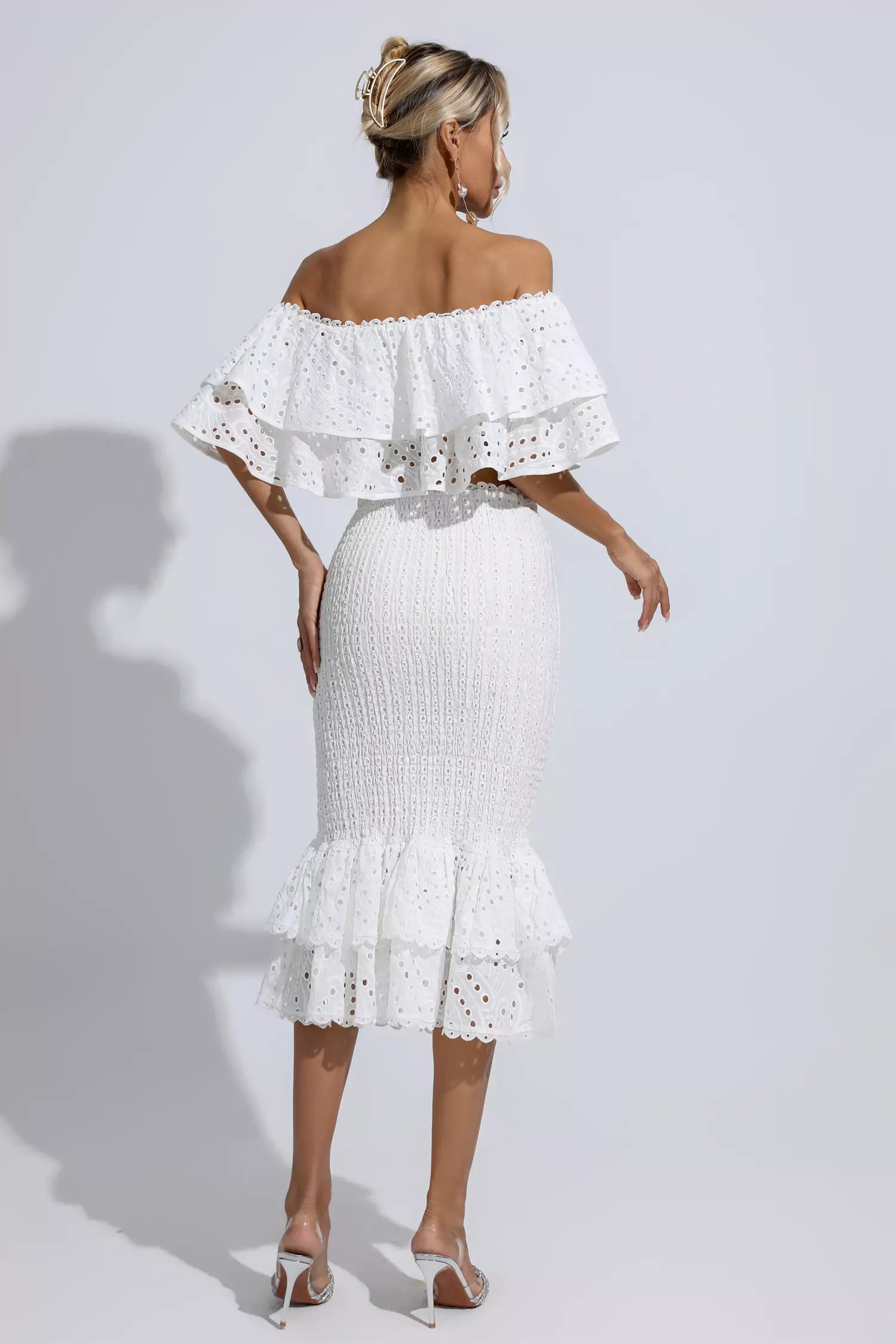 Anaya White Cutout Ruffle Set-CATCHALL