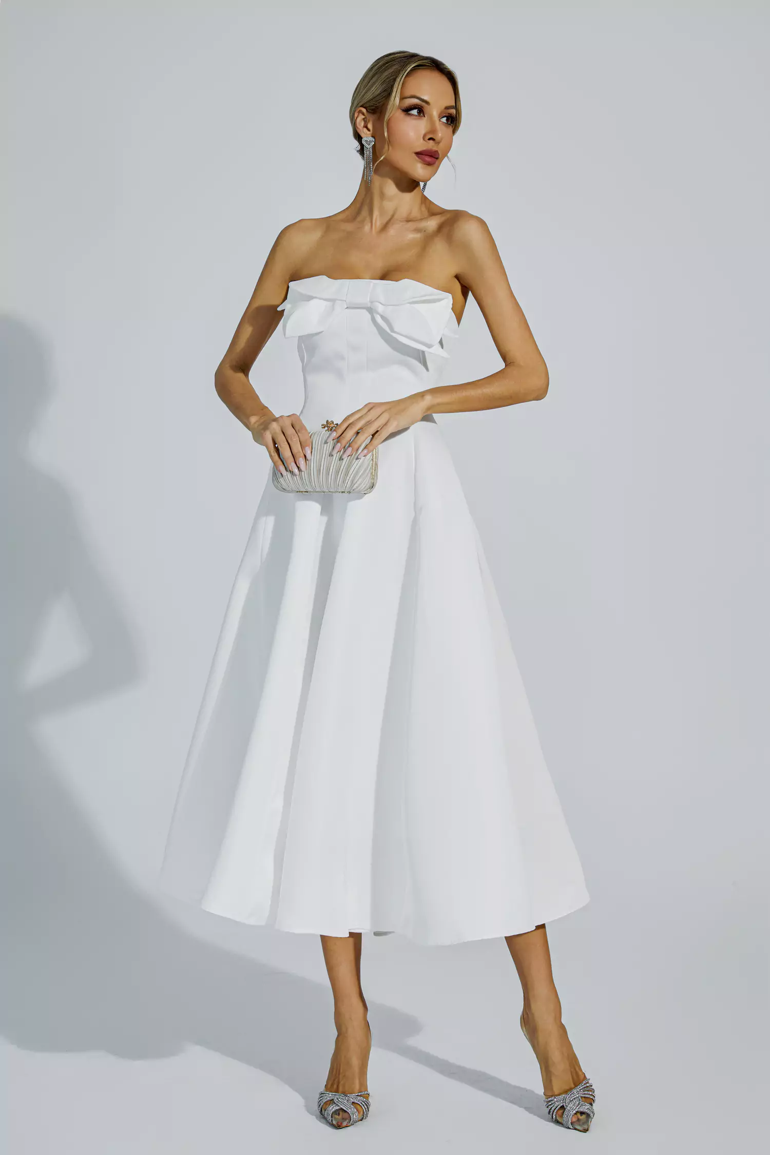 Andi White Bow Off Shoulder Dress-CATCHALL