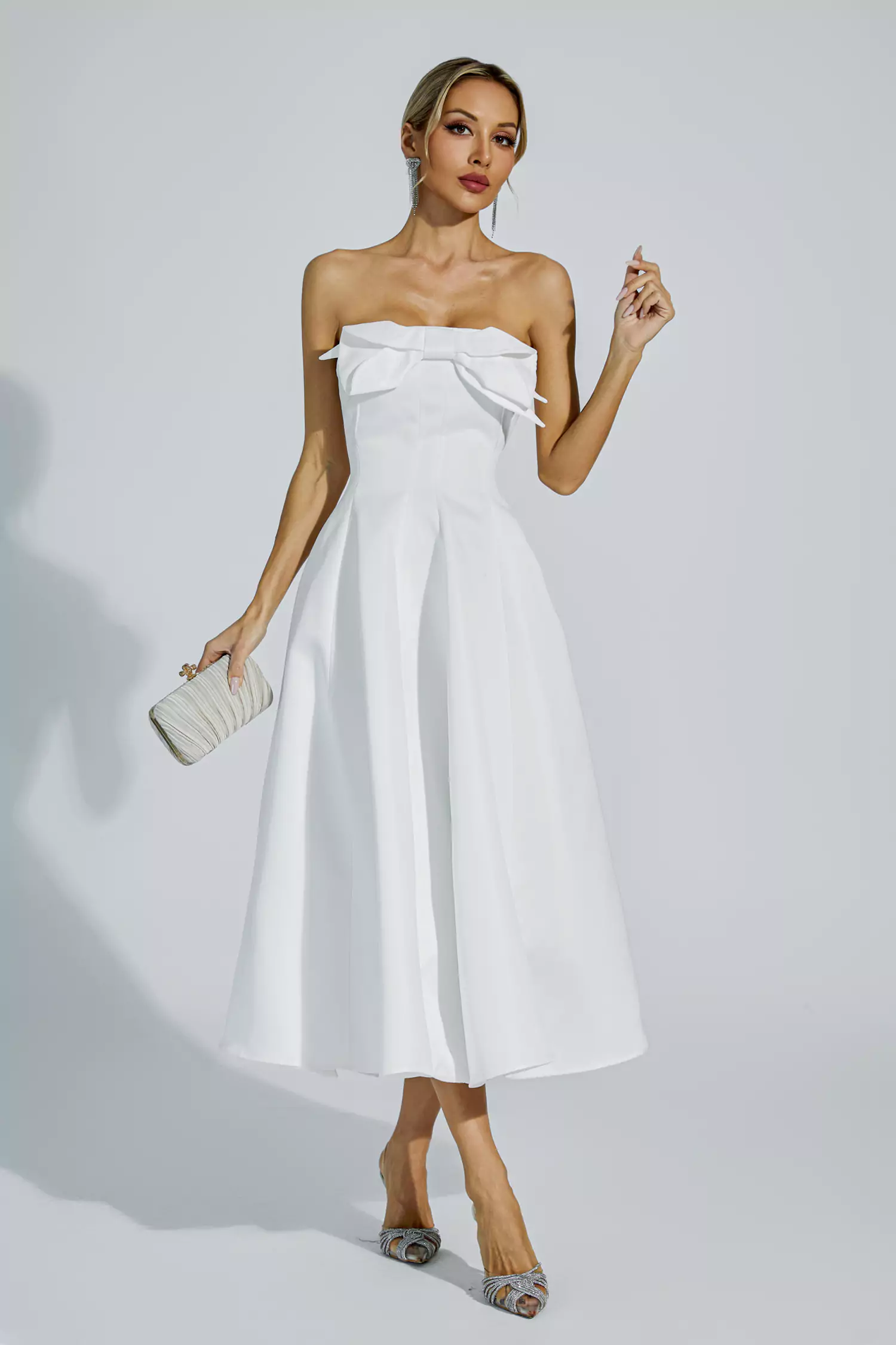 Andi White Bow Off Shoulder Dress
