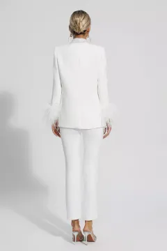 Angel Pink Feather Trim Diamond Blazer Set