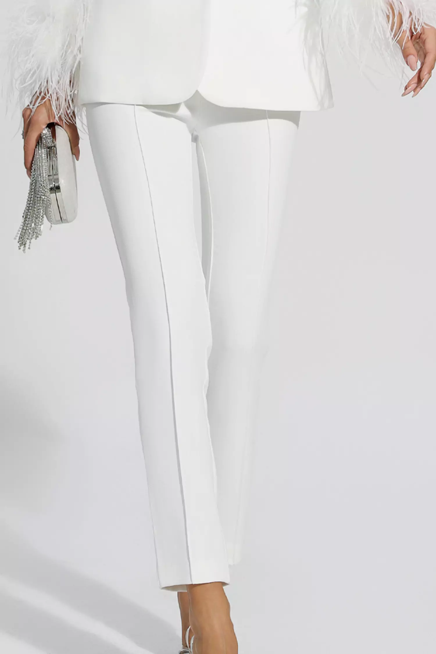 Angel White Feather Trim Diamond Blazer Set-CATCHALL