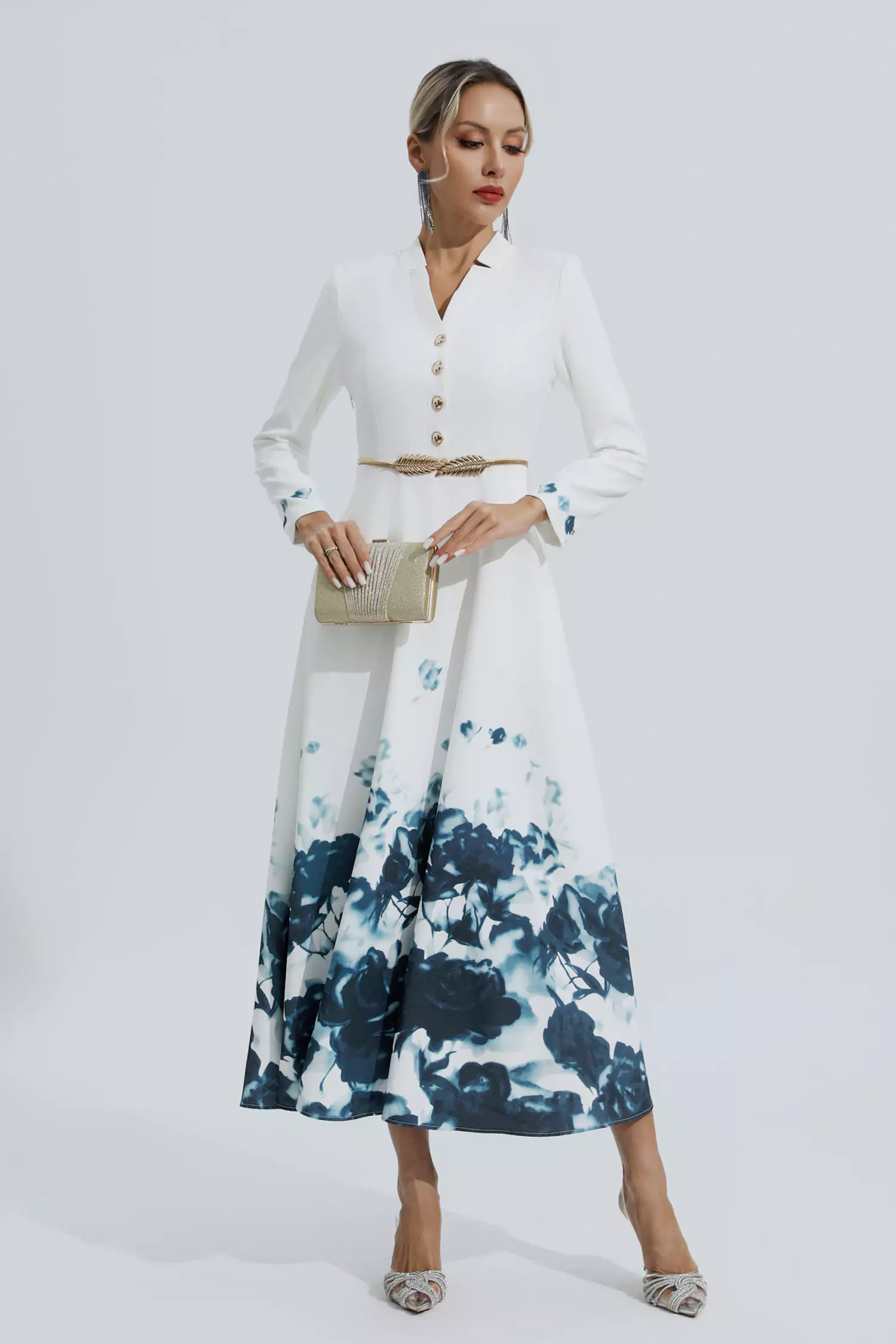 Angie White Printed Floral Maxi Dress