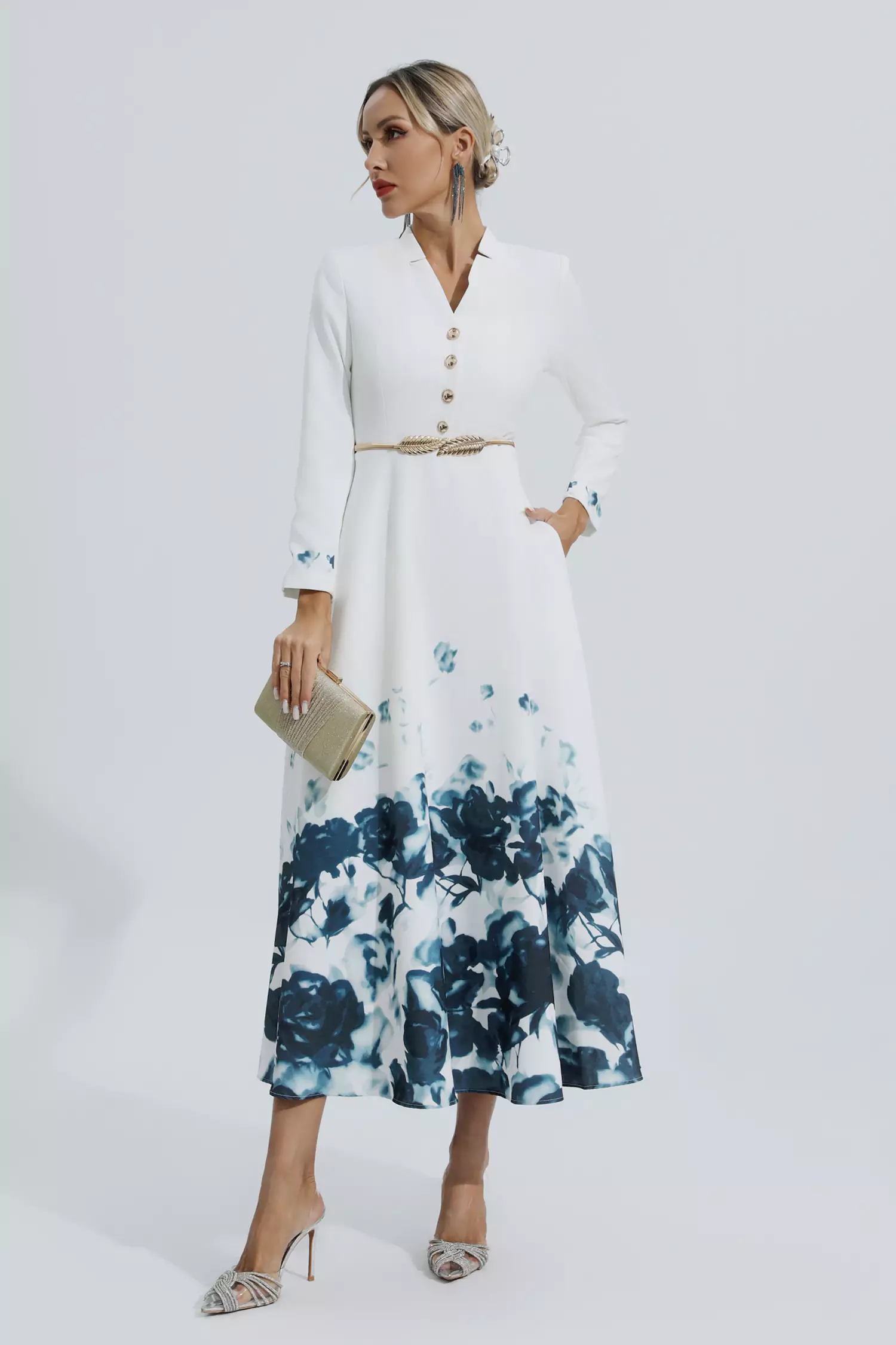 Angie White Printed Floral Maxi Dress-CATCHALL