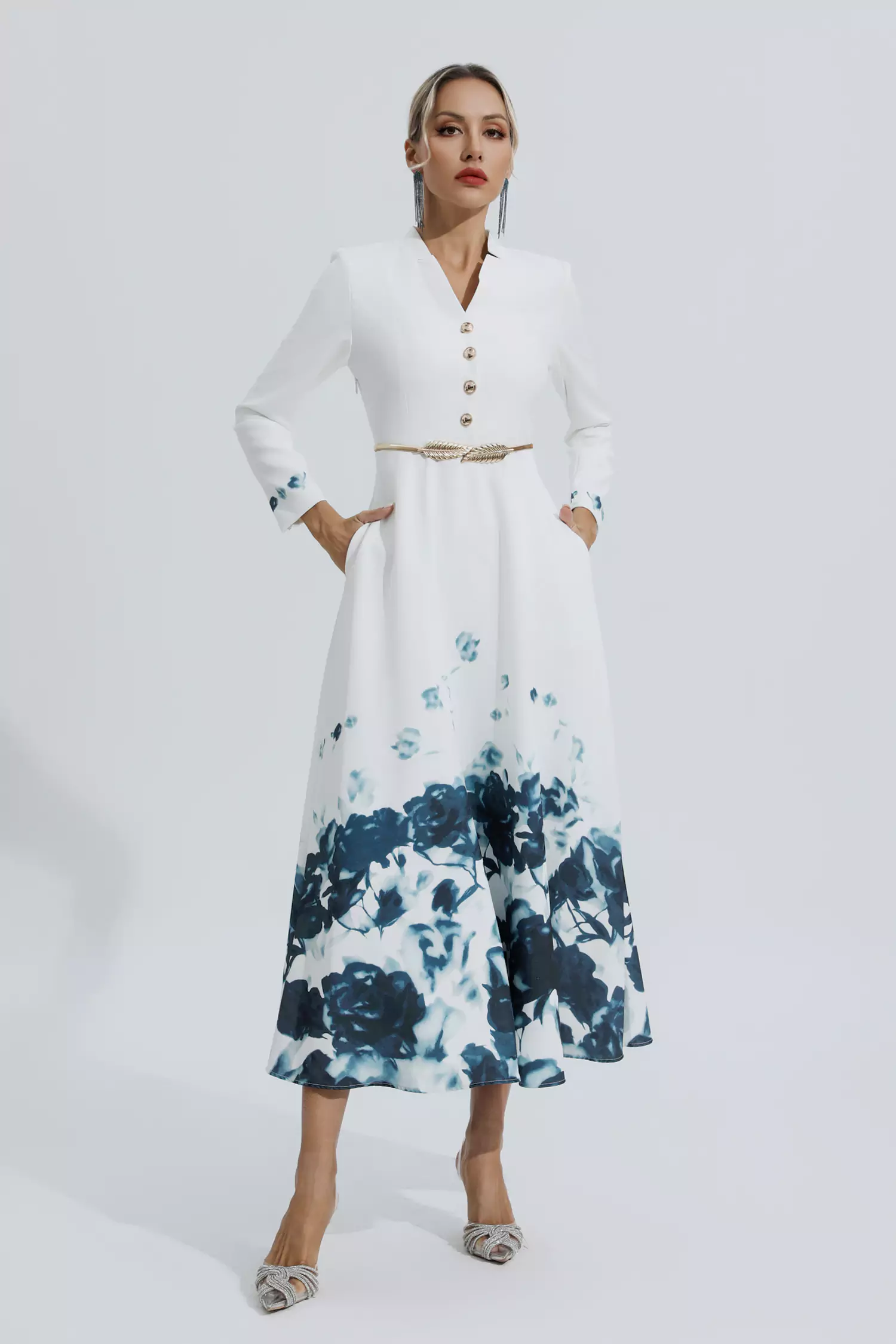 Angie White Printed Floral Maxi Dress-CATCHALL