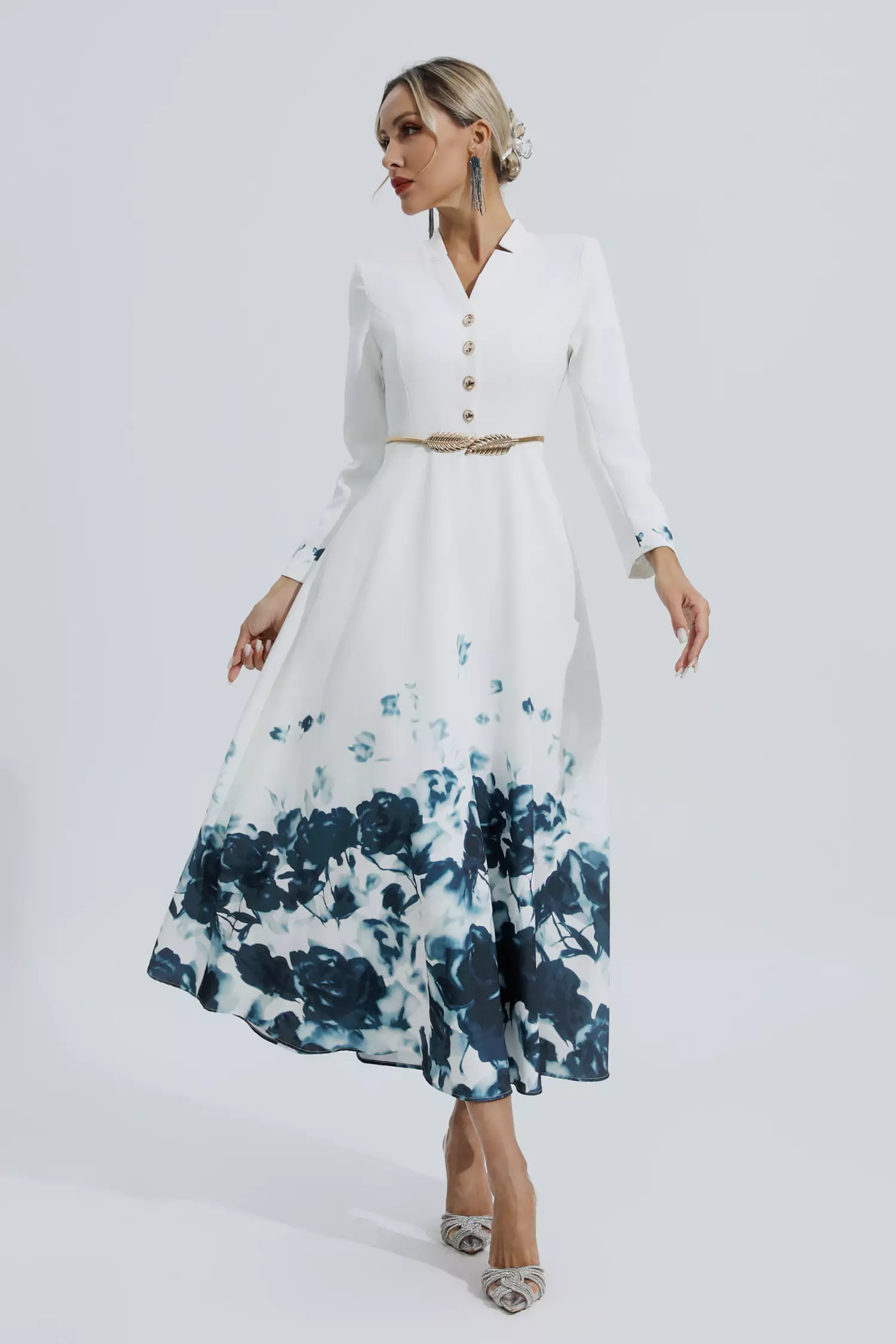 Angie White Printed Floral Maxi Dress-CATCHALL