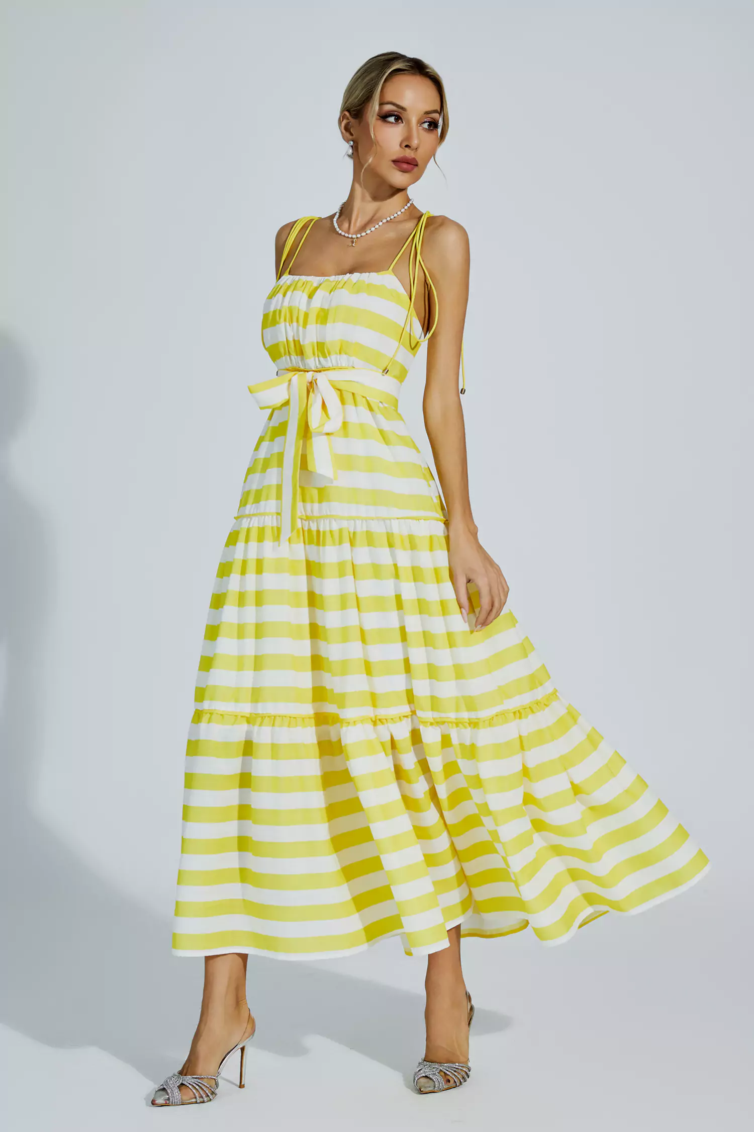 Anika Yellow Striped Midi Slip Dress
