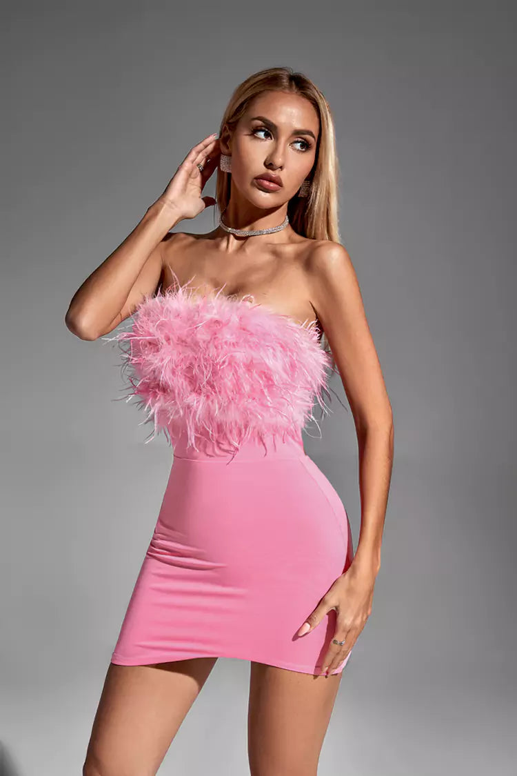 Pink feather cheap cocktail dress