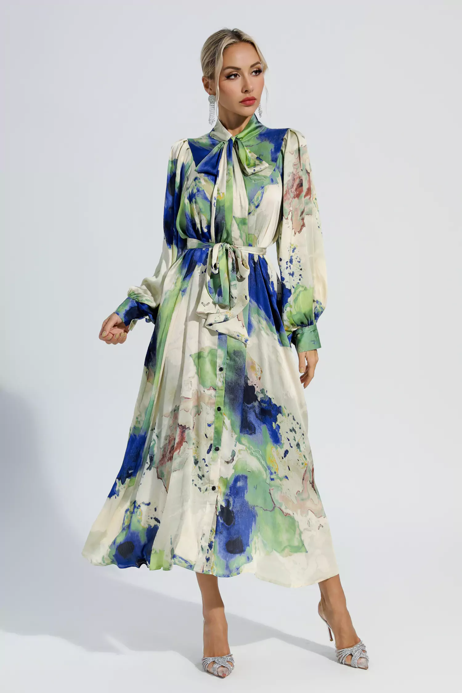 Anne Floral Tie Dye Long Sleeves Maxi Dress-CATCHALL