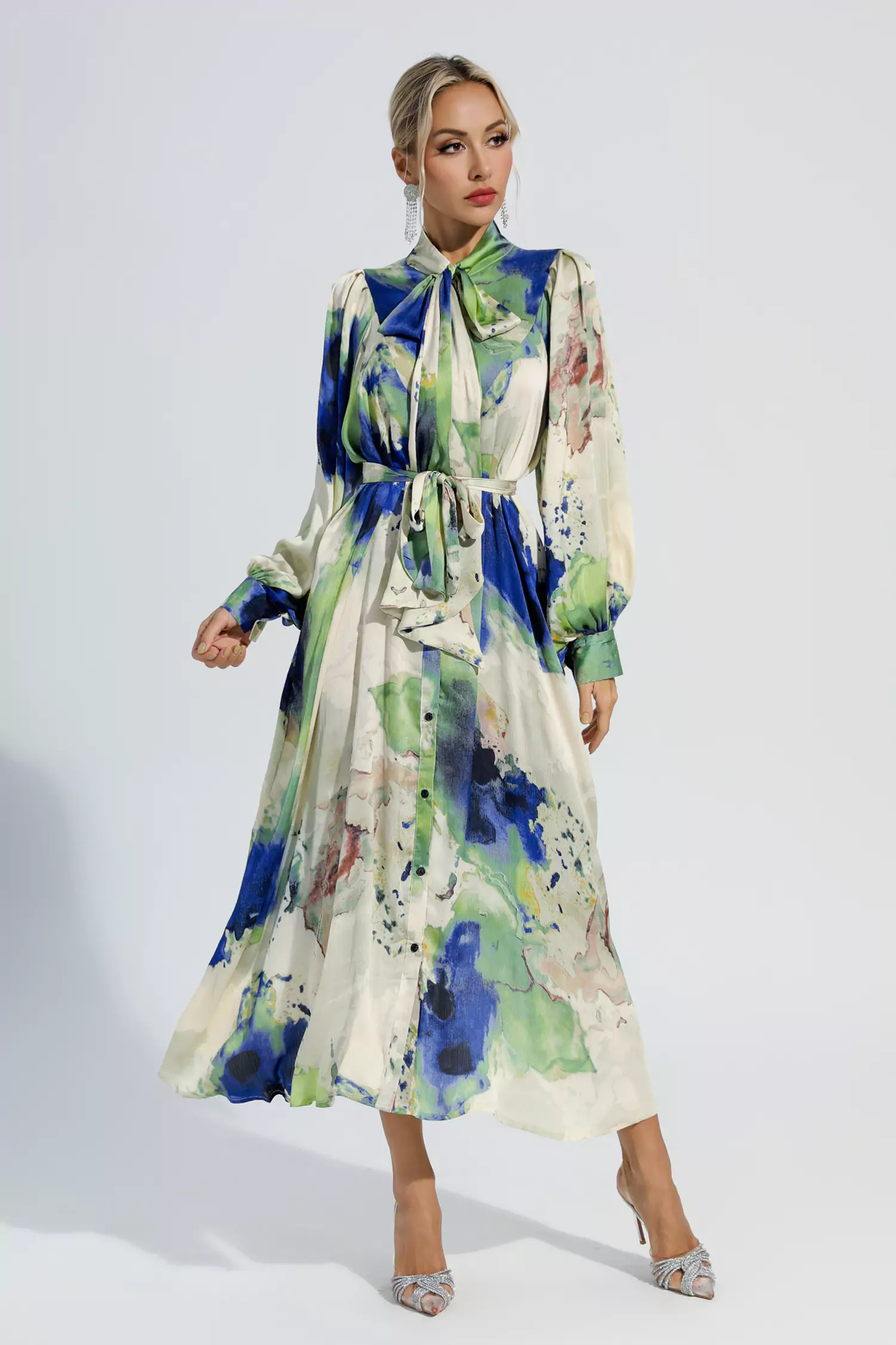 Anne Floral Tie Dye Long Sleeves Maxi Dress