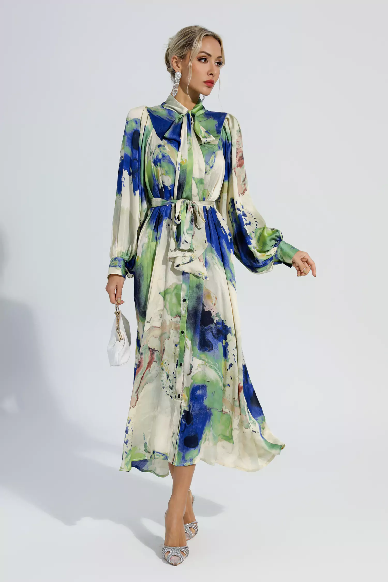 Anne Floral Tie Dye Long Sleeves Maxi Dress-CATCHALL