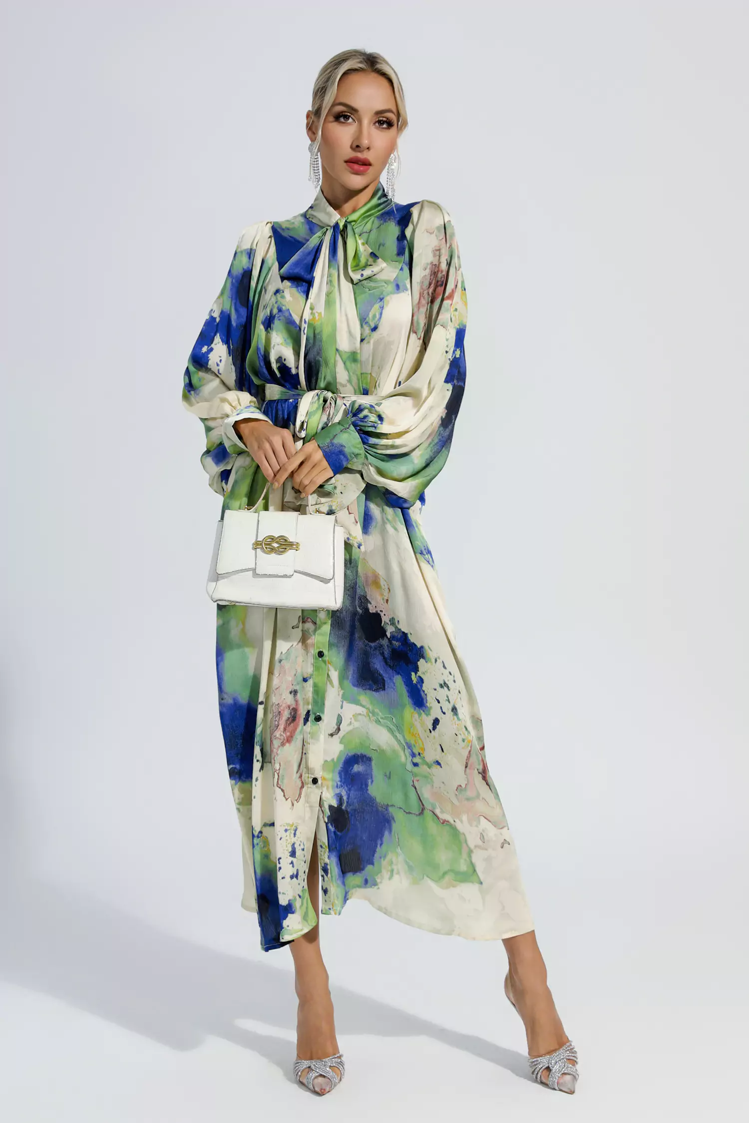 Anne Floral Tie Dye Long Sleeves Maxi Dress-CATCHALL