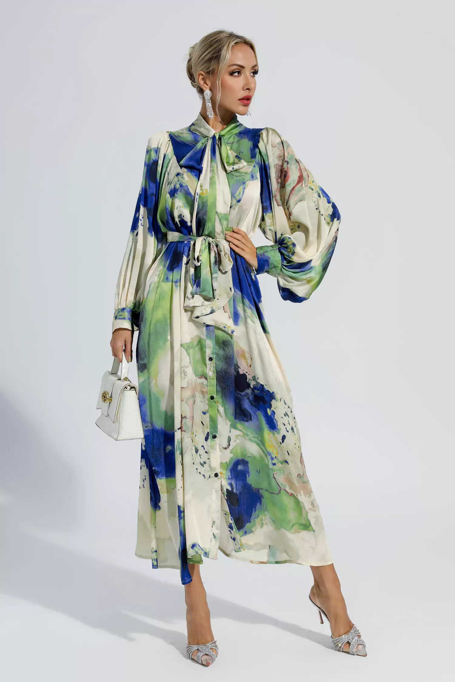 Anne Floral Tie Dye Long Sleeves Maxi Dress-CATCHALL
