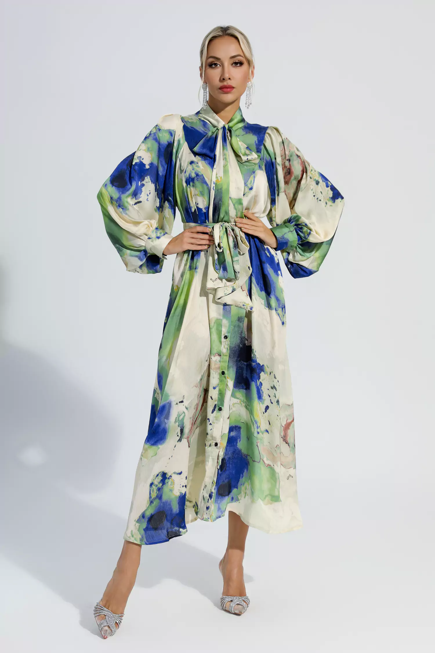 Anne Floral Tie Dye Long Sleeves Maxi Dress-CATCHALL