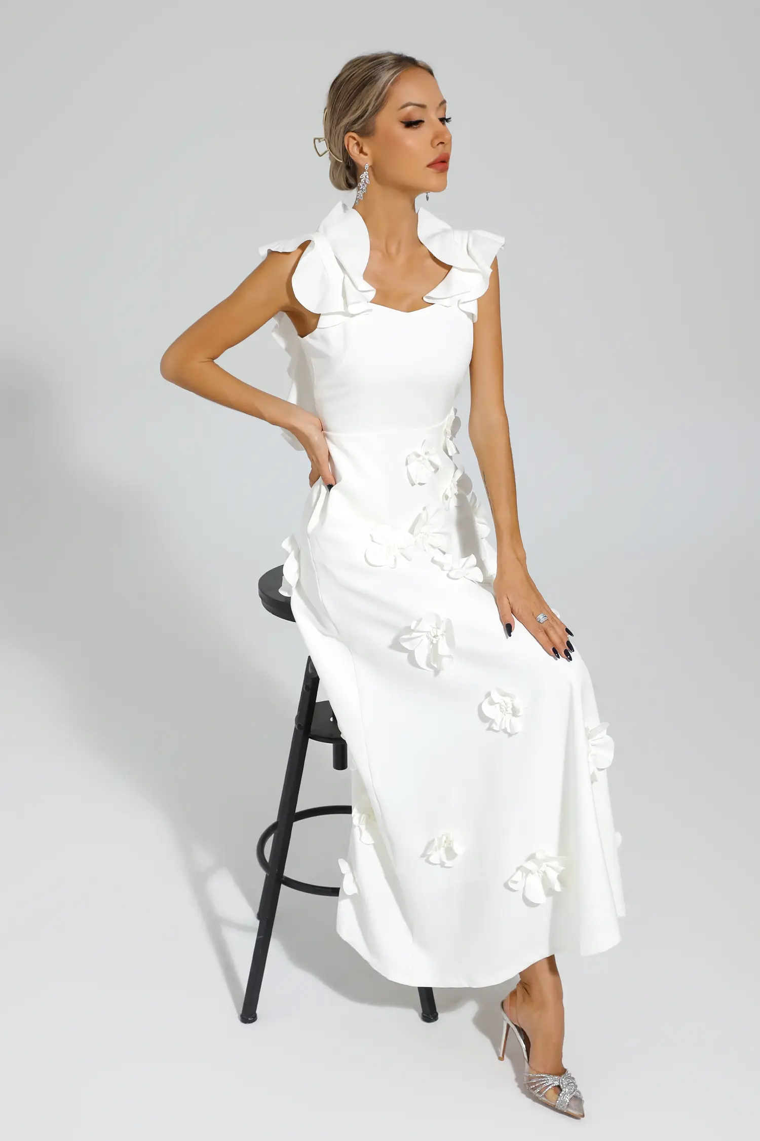 Ansel White Flower Slip Dress-CATCHALL