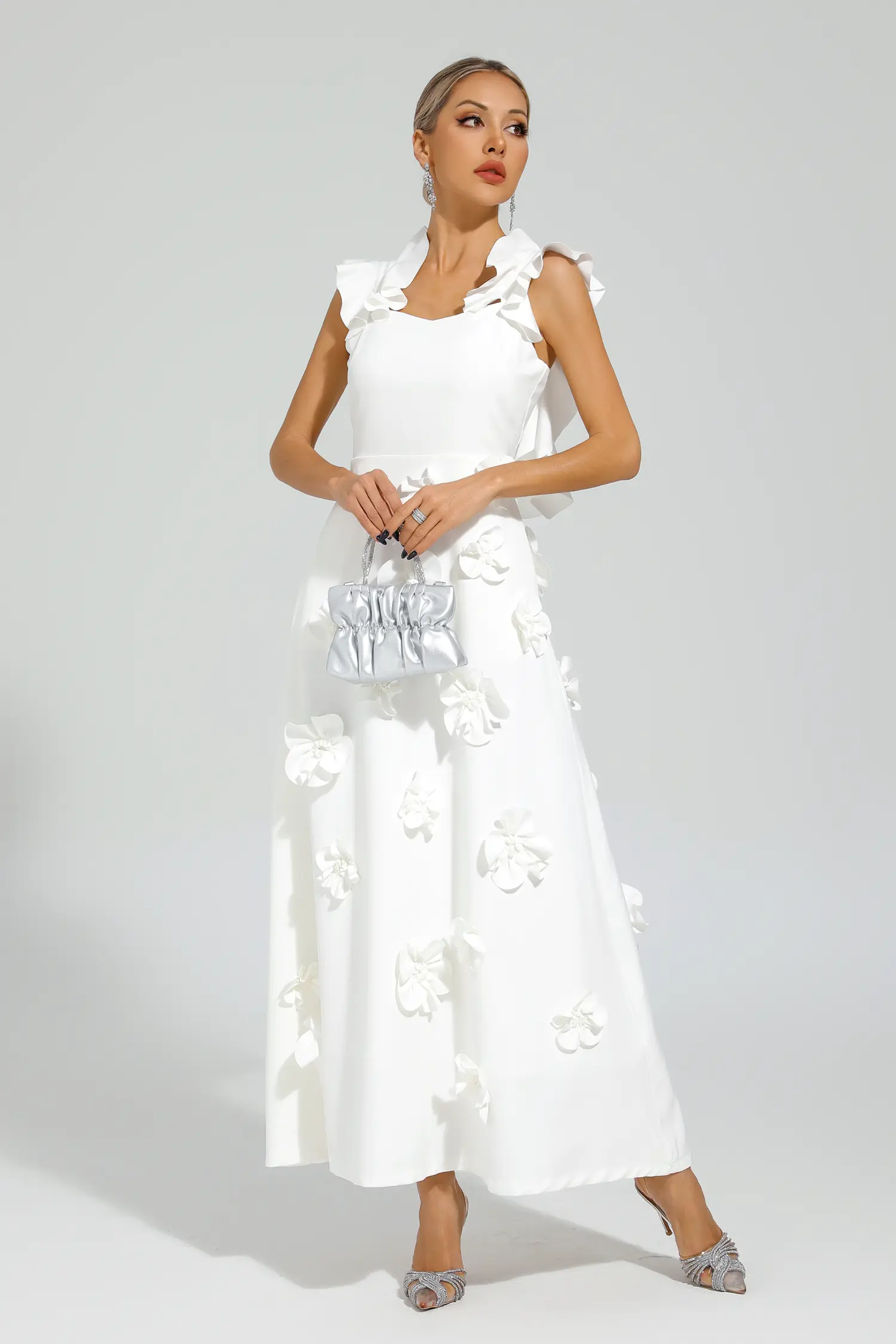Ansel White Flower Slip Dress-CATCHALL
